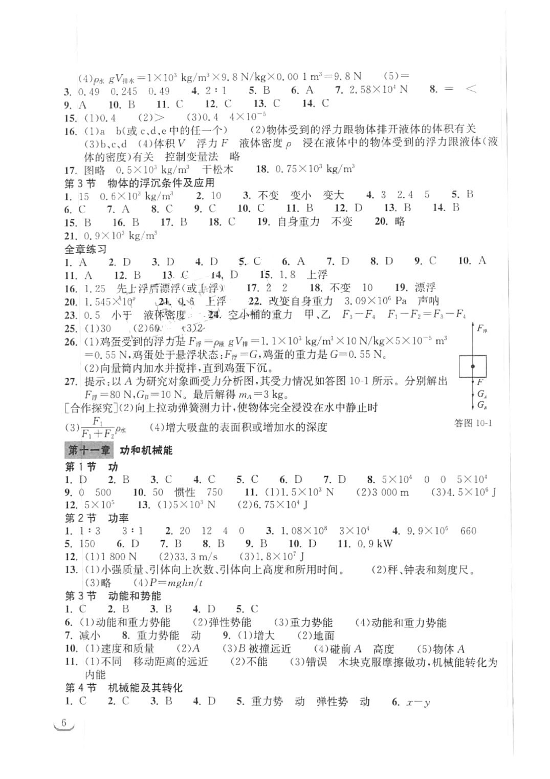 2016年長江作業(yè)本同步練習(xí)冊八年級物理下冊人教版 參考答案第6頁