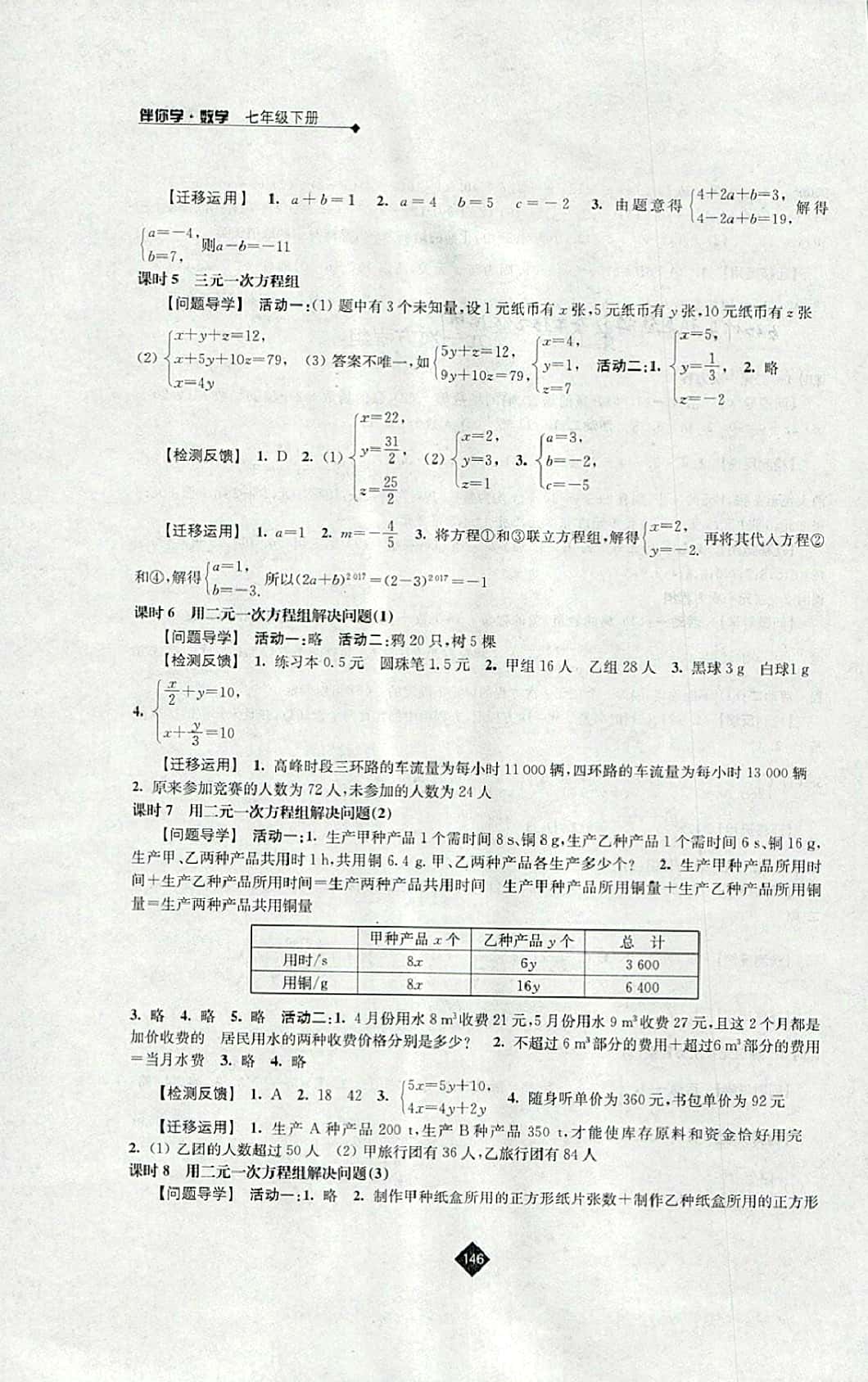 2016年伴你学七年级数学下册苏科版 参考答案第8页