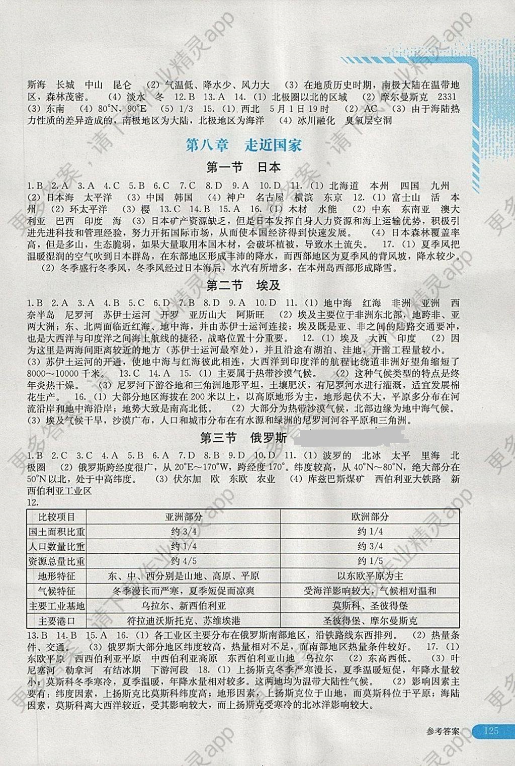 2016年助學(xué)讀本七年級地理下冊湘教版 參考答案第3頁