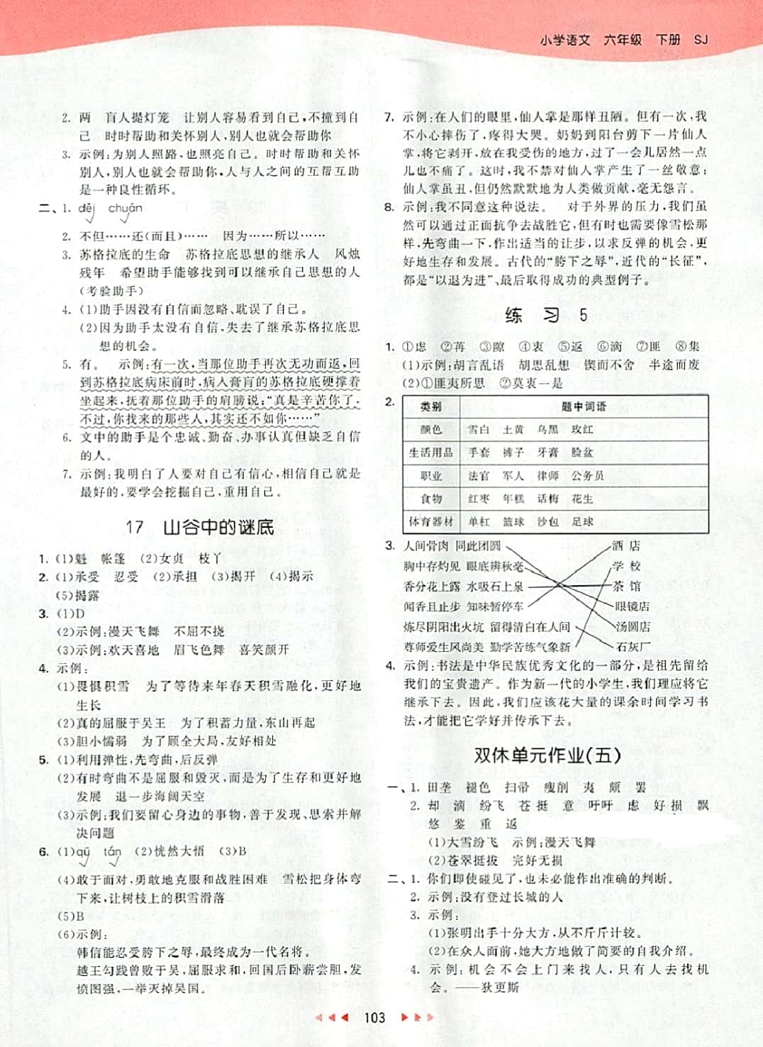 2018年53天天练小学语文六年级下册苏教版 参考答案第11页