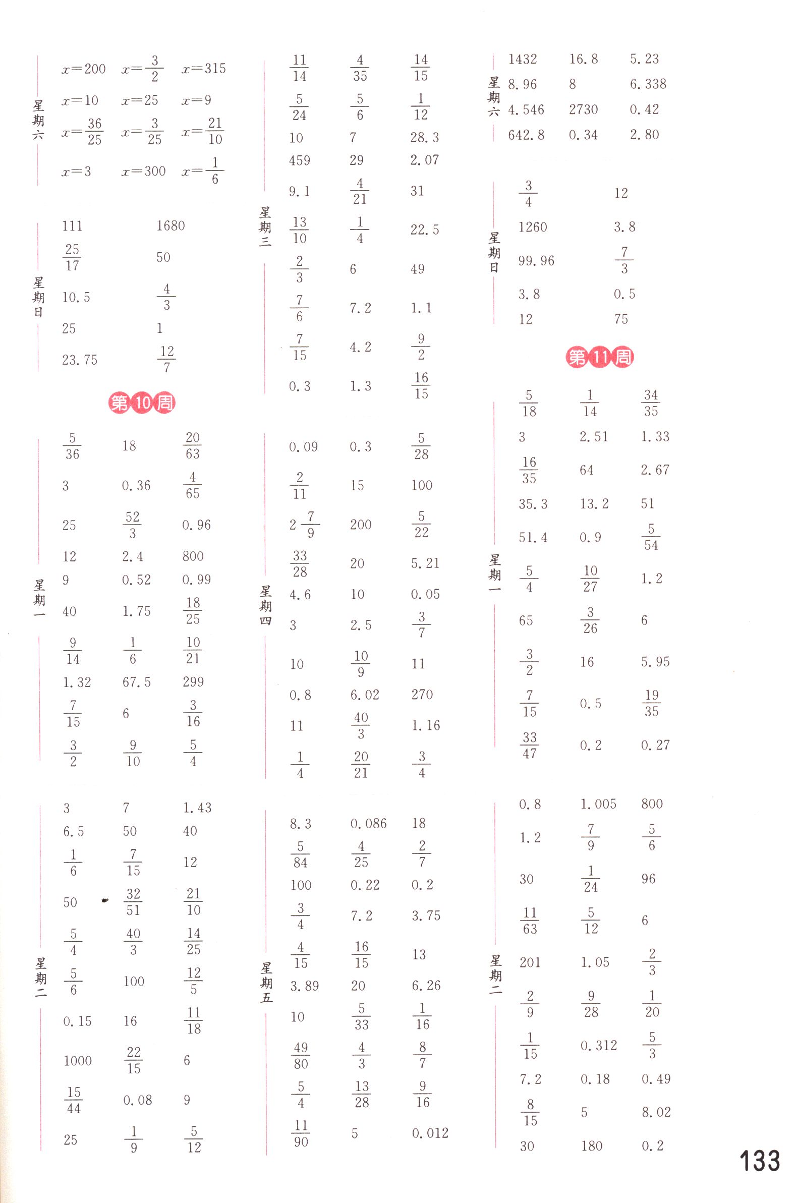 2015年通城学典计算能手六年级下册苏教版 参考答案第7页