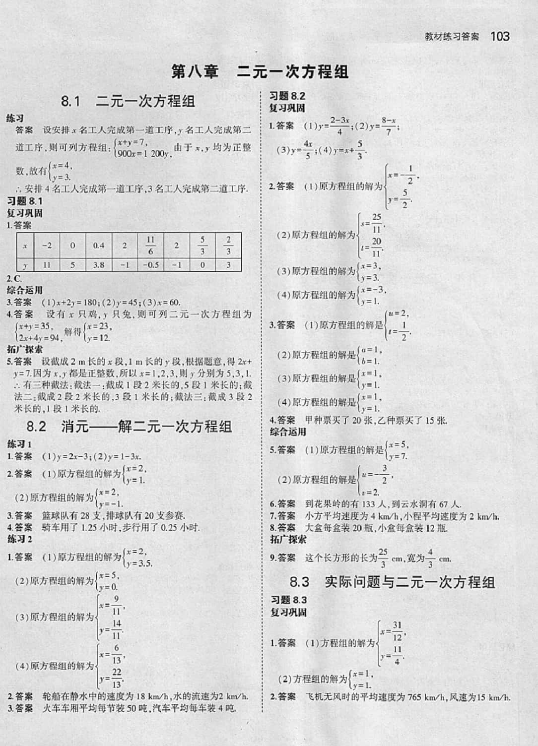 課本七年級數(shù)學(xué)下冊人教版 參考答案第9頁