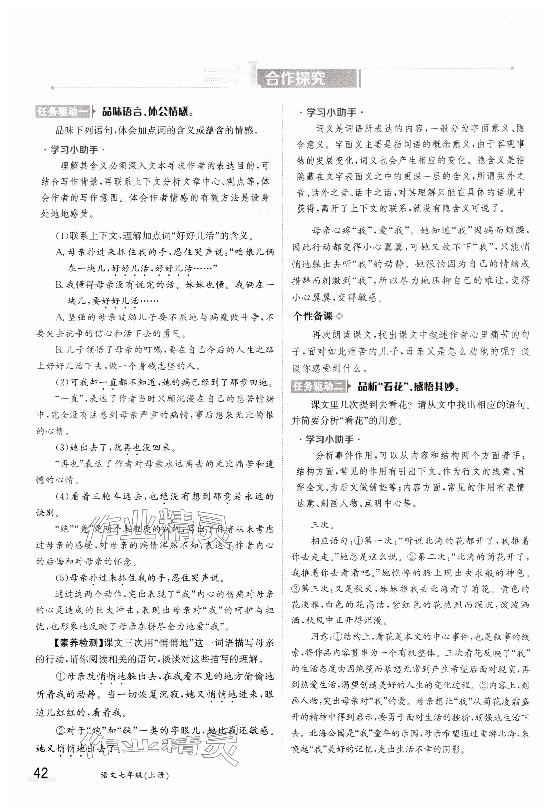 2023年金太陽導學案七年級語文上冊人教版 參考答案第42頁