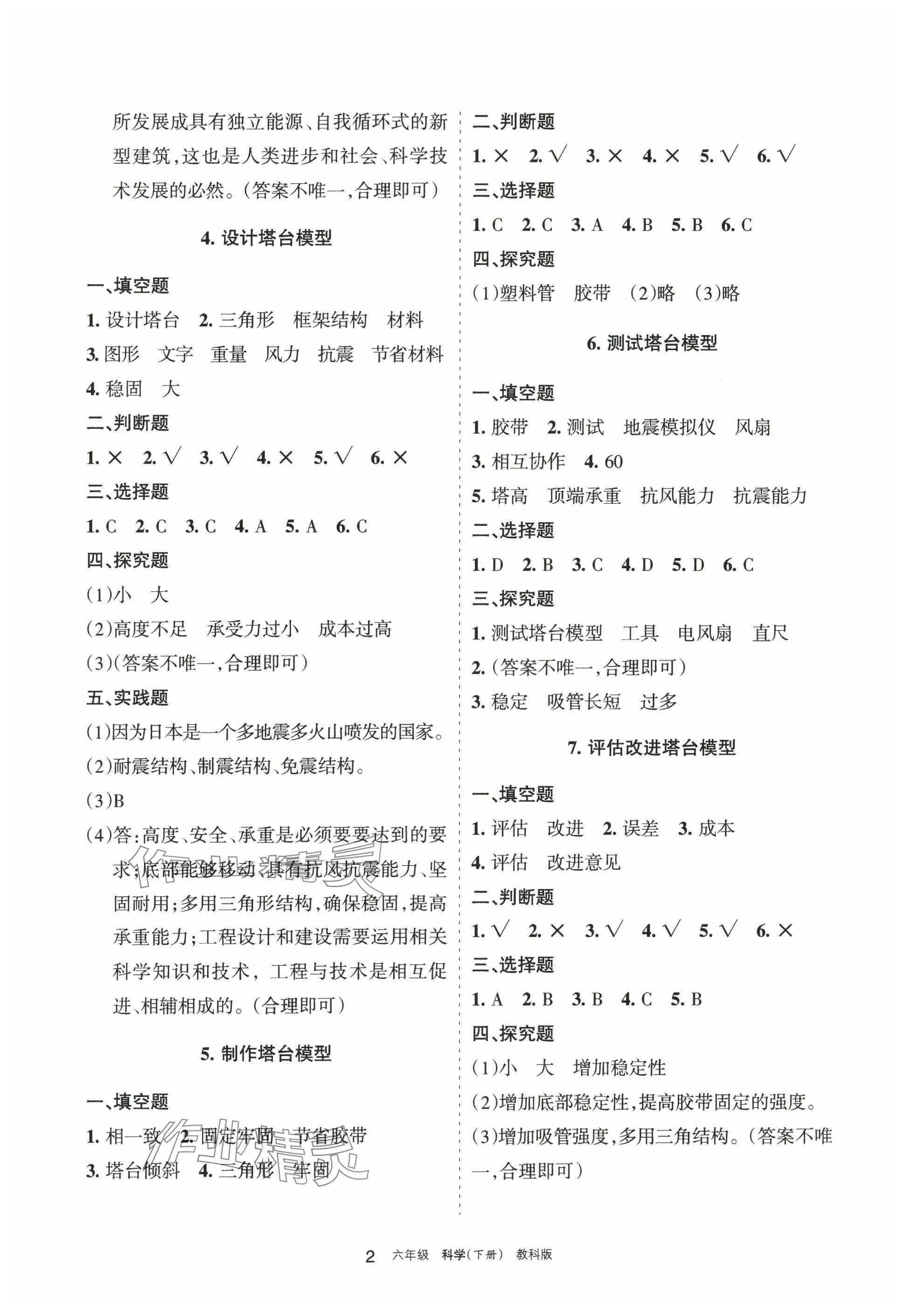 2024年學(xué)習(xí)之友六年級(jí)科學(xué)下冊(cè)教科版 參考答案第2頁(yè)