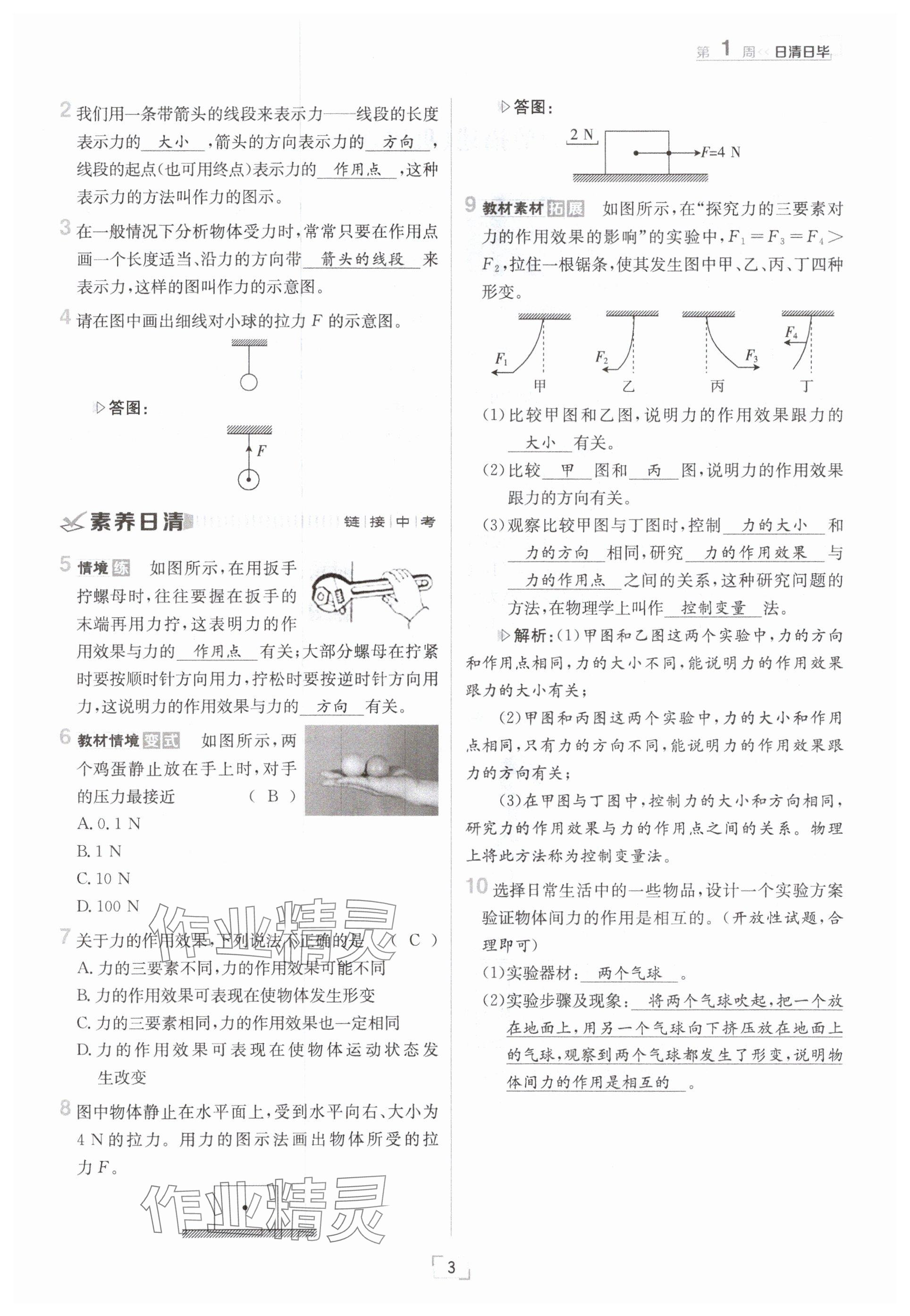 2025年日清周練八年級(jí)物理下冊(cè)教科版 參考答案第3頁