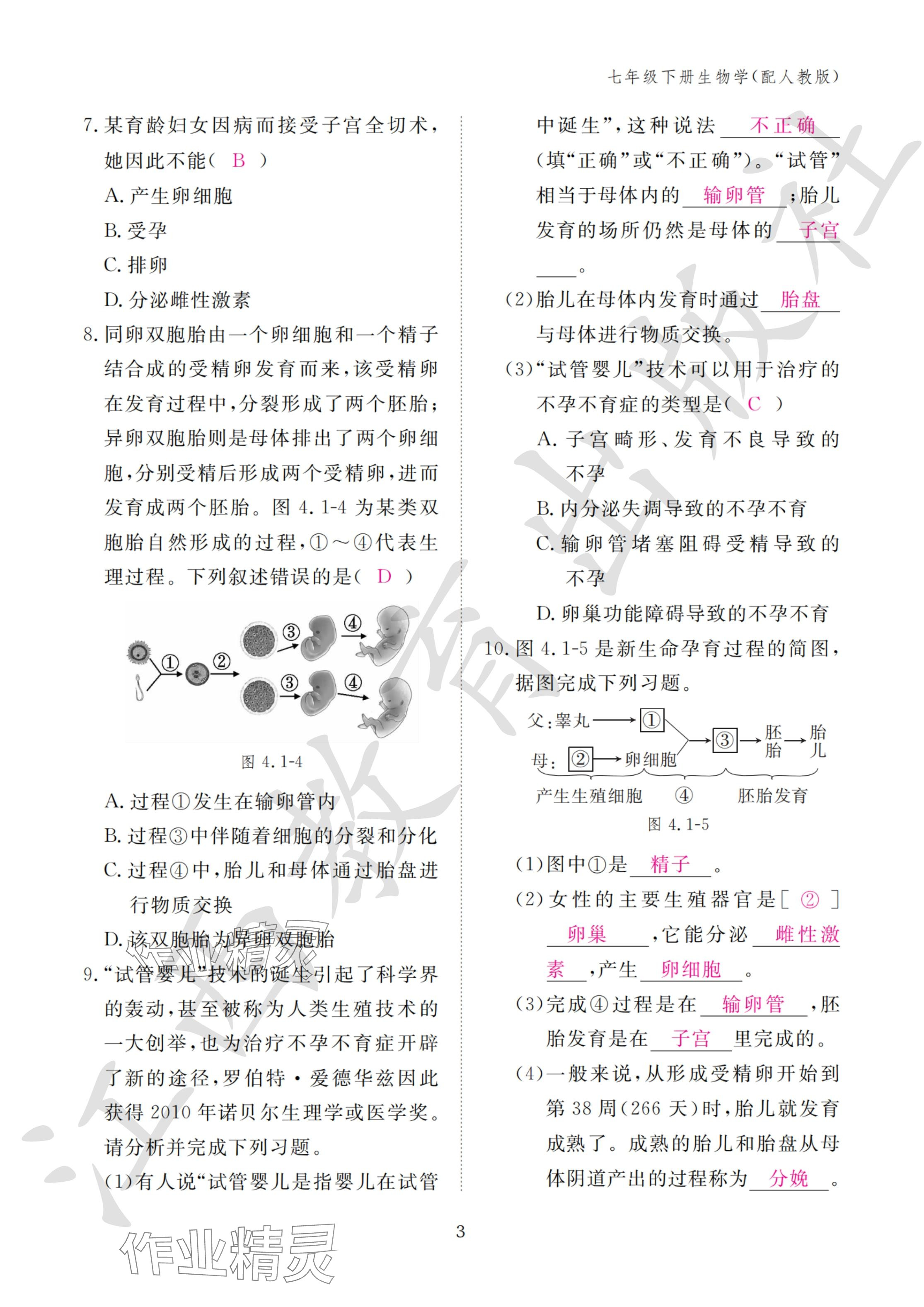 2024年作業(yè)本江西教育出版社七年級(jí)生物下冊(cè)人教版 參考答案第3頁(yè)