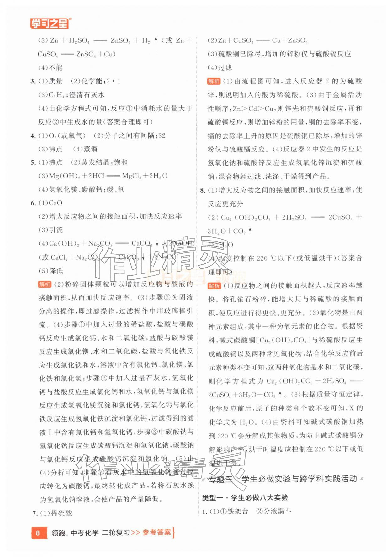 2026年领跑中考化学辽宁专版&nbsp;参考答案第8页