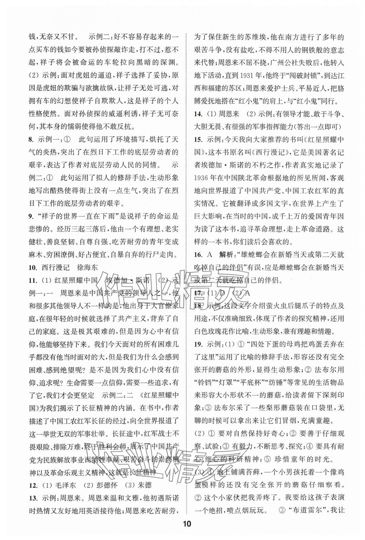 2024年通城学典全国中考试题分类精粹语文 参考答案第10页