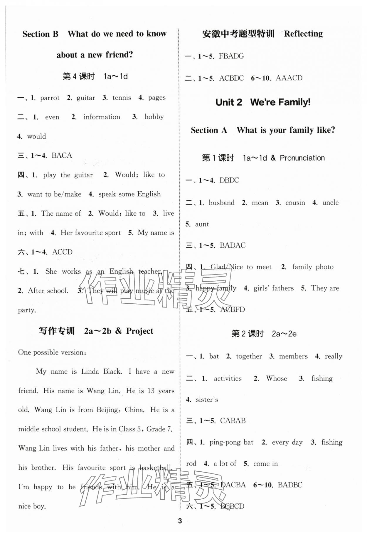 2025年通城学典课时作业本七年级英语上册人教版安徽专版 第3页