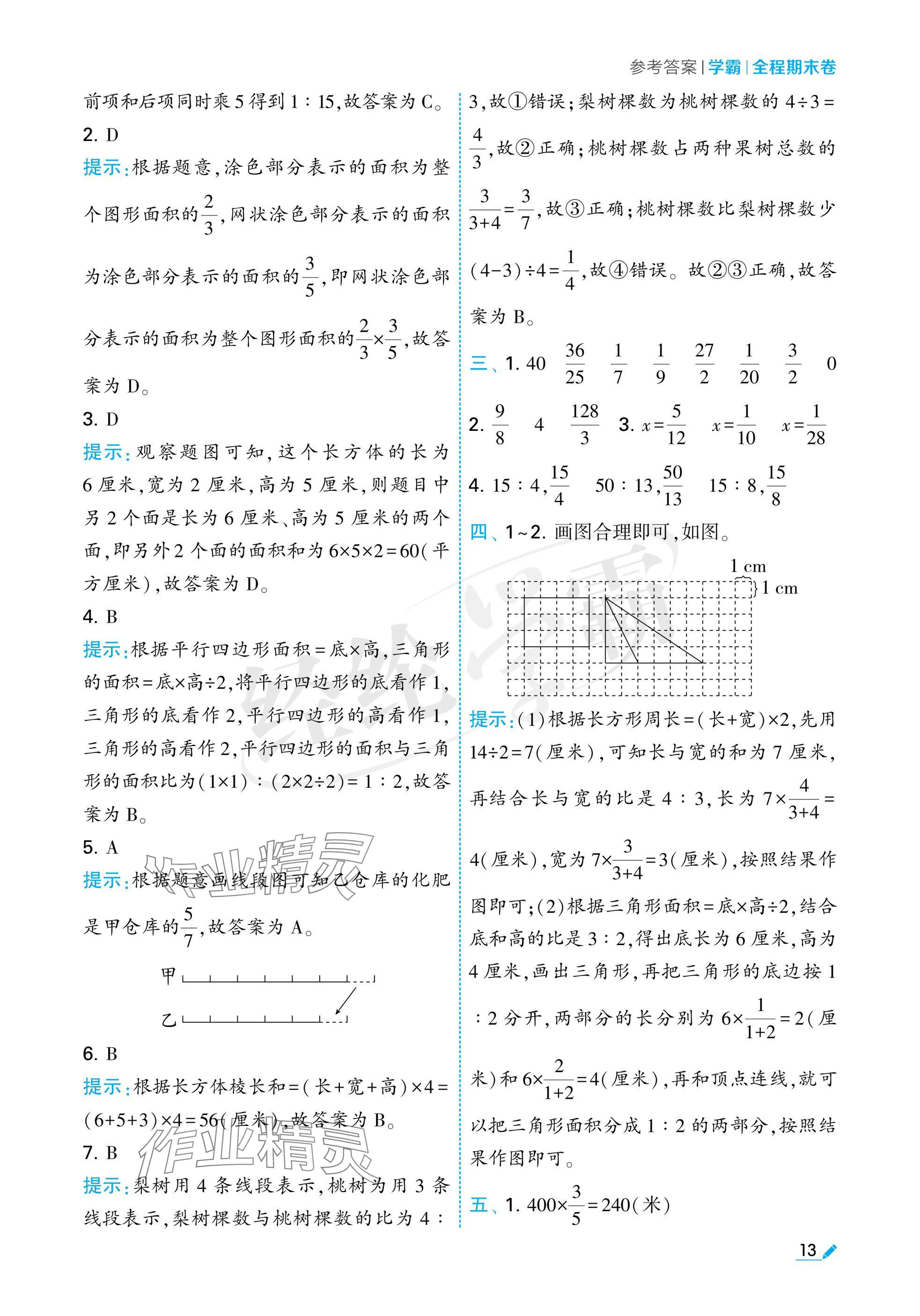 2024年学霸期末必刷卷六年级数学上册苏教版 参考答案第13页