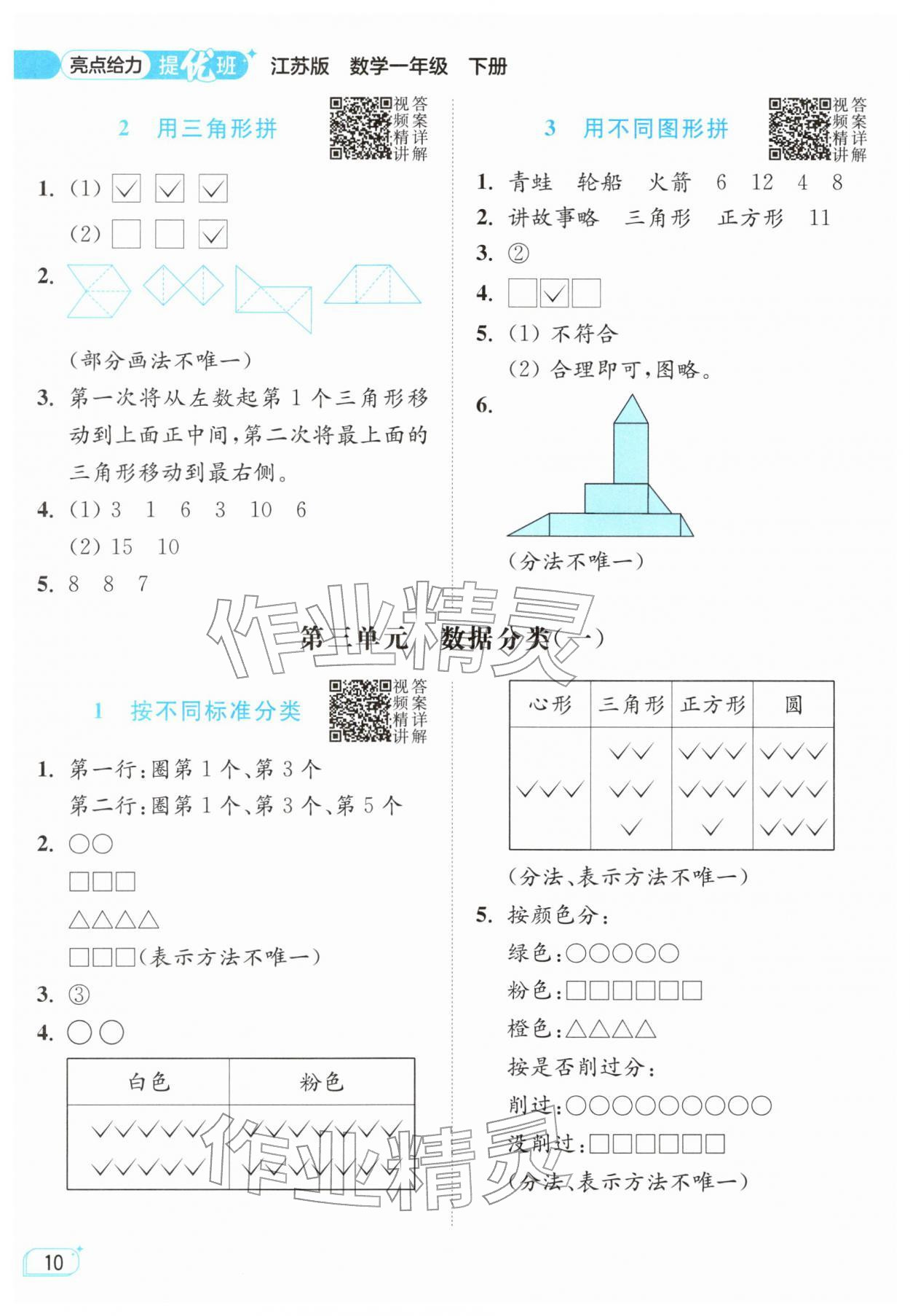 2026年亮点给力提优班一年级数学下册苏教版&nbsp;参考答案第10页