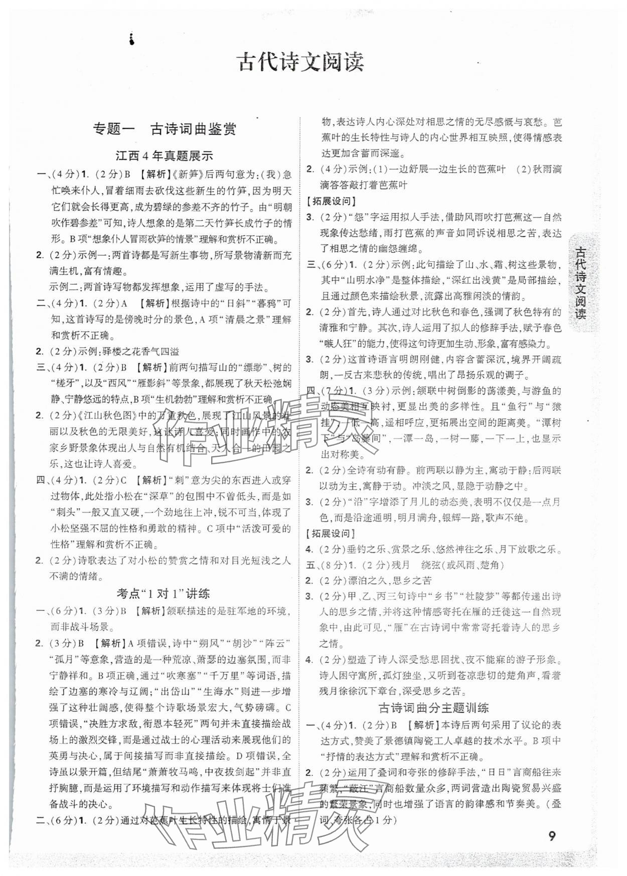 2025年万唯中考试题研究语文江西专版 参考答案第9页