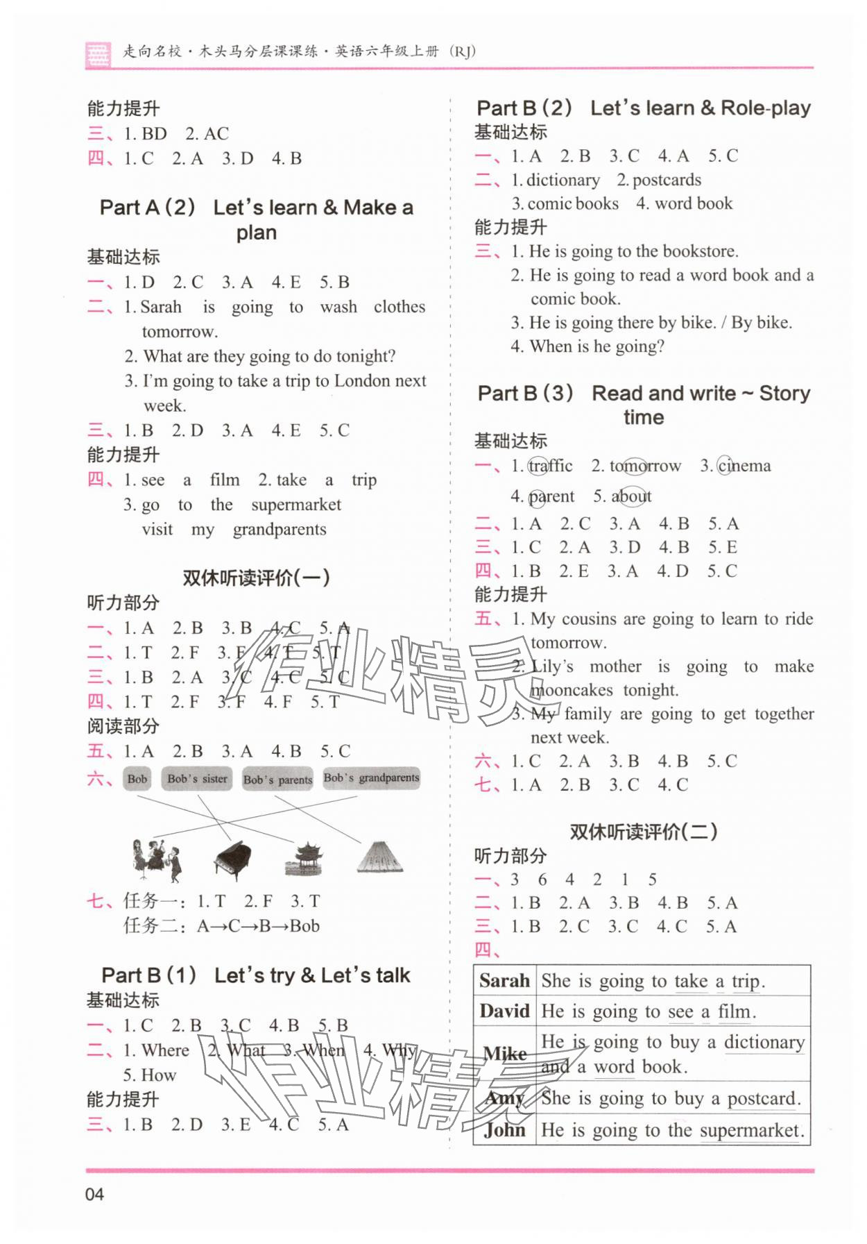 2025年木頭馬分層課課練六年級英語上冊人教版&nbsp;參考答案第4頁