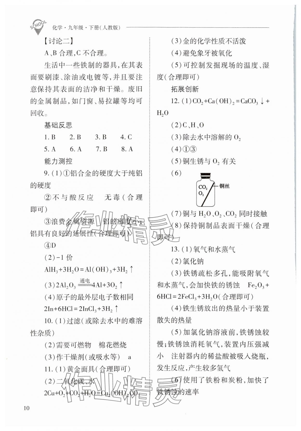 2024年新课程问题解决导学方案九年级化学下册人教版 参考答案第10页