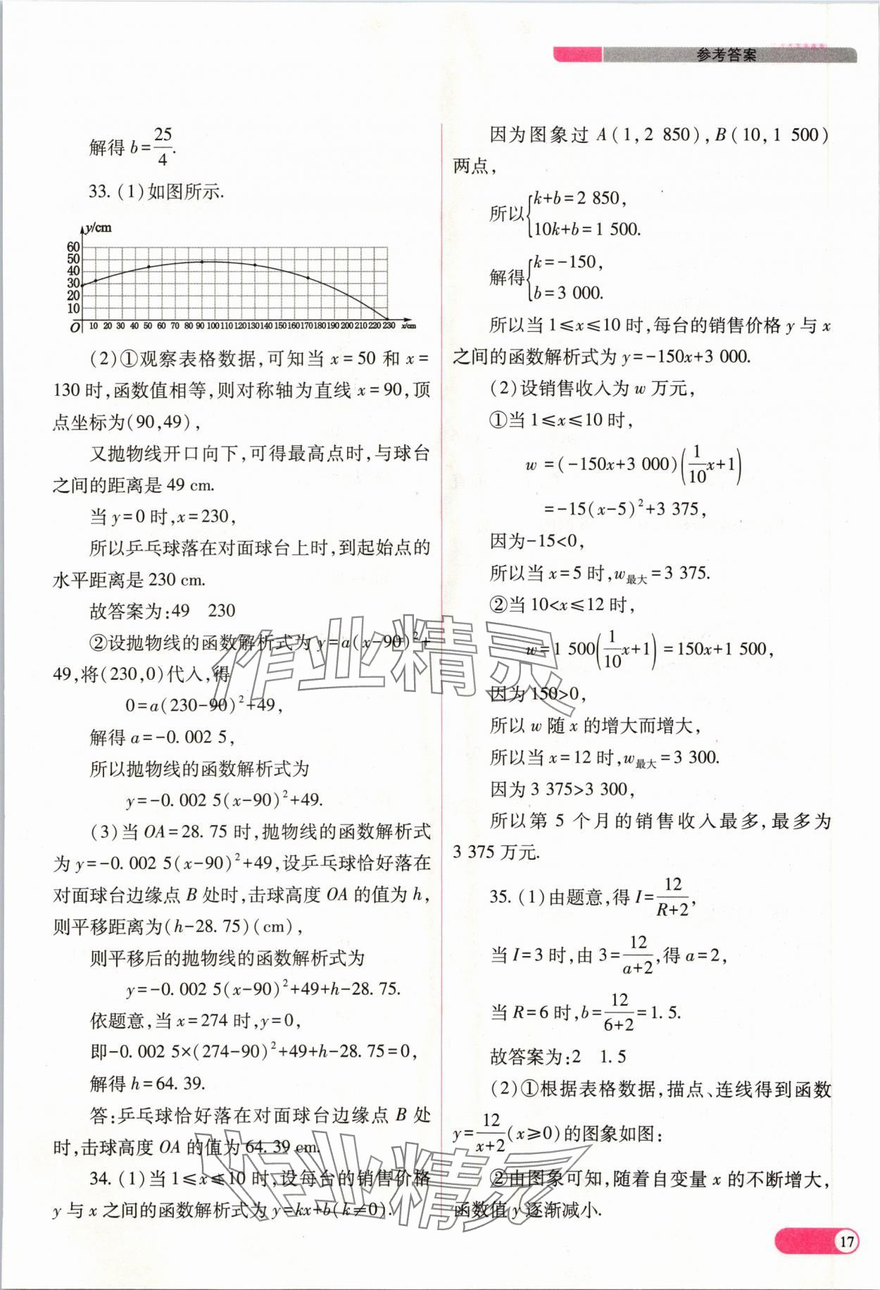 2024年中考復(fù)習(xí)指導(dǎo)與優(yōu)化訓(xùn)練數(shù)學(xué)山西專版 參考答案第17頁