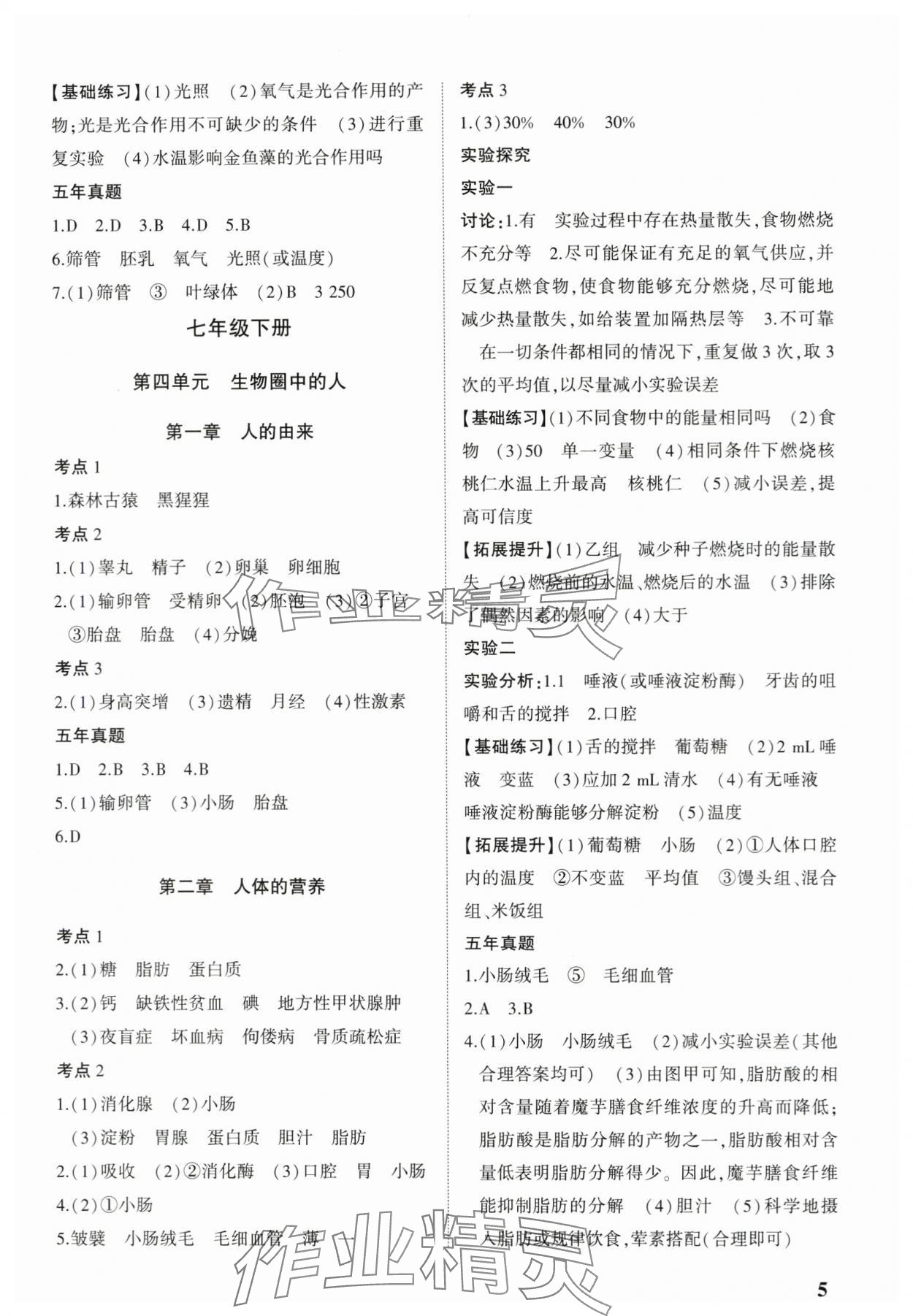2024年河南中考第一輪總復(fù)習一本全生物 參考答案第4頁
