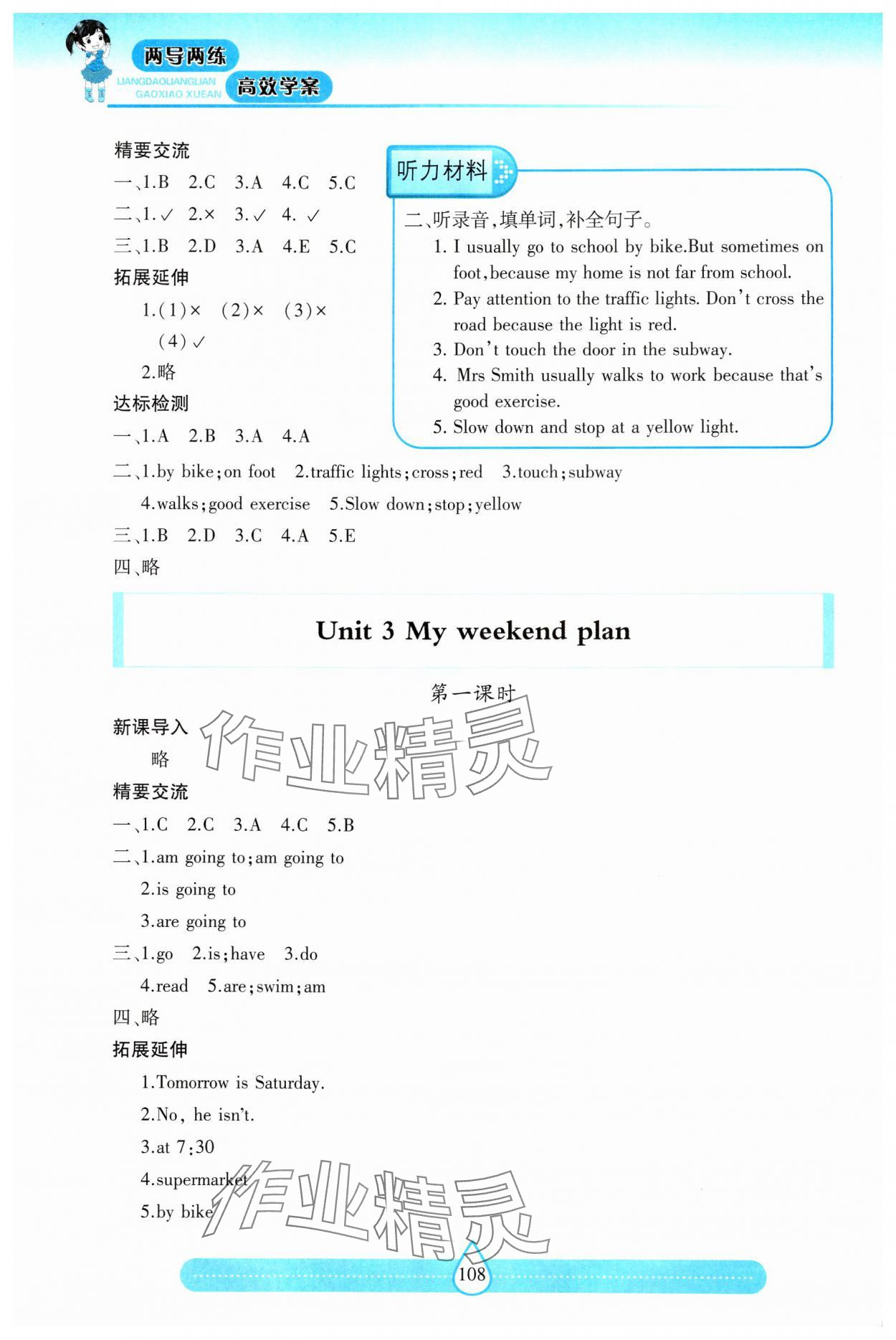 2024年新课标两导两练高效学案六年级英语上册人教版 参考答案第3页