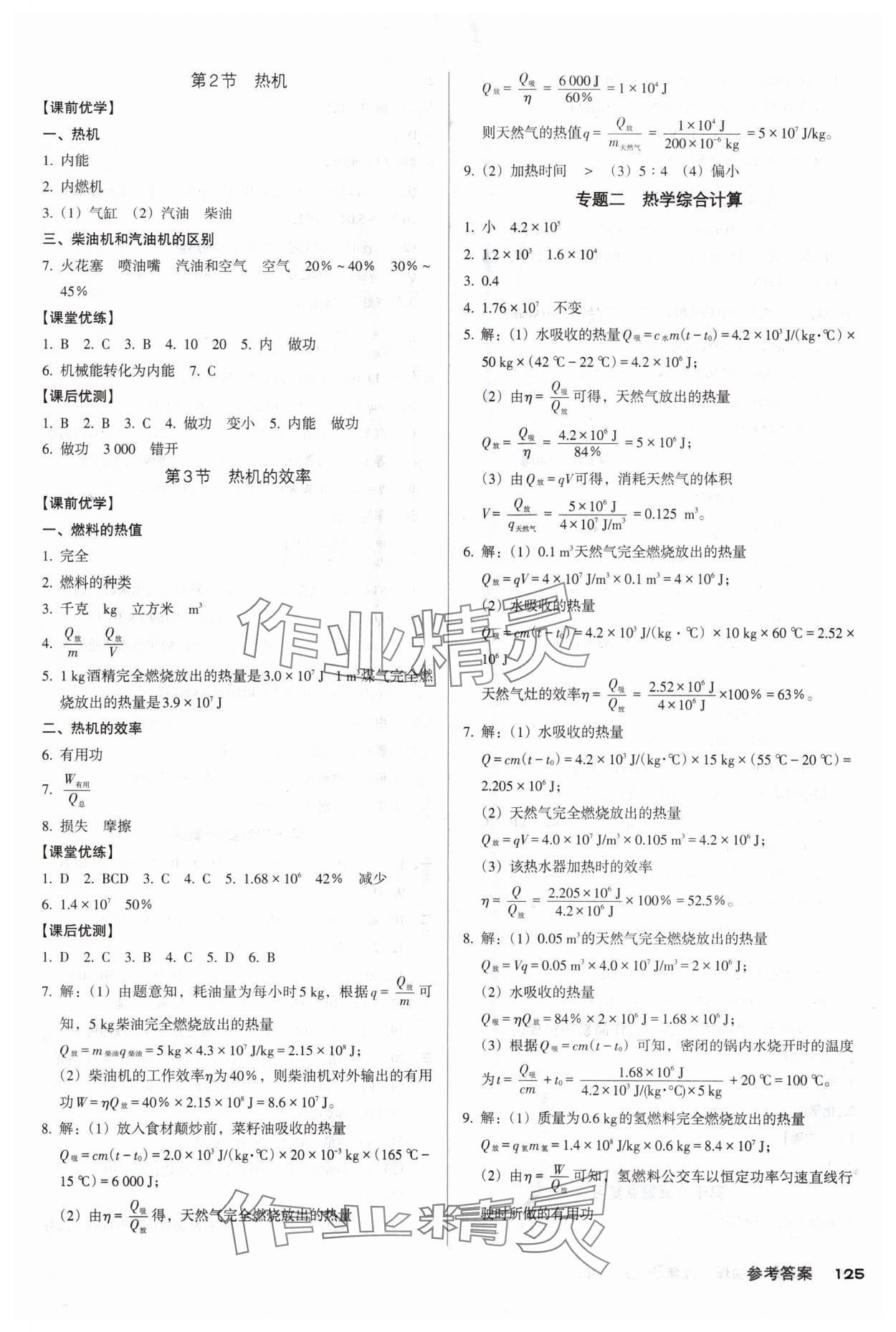2025年全優(yōu)點練課計劃九年級物理上冊人教版 參考答案第3頁