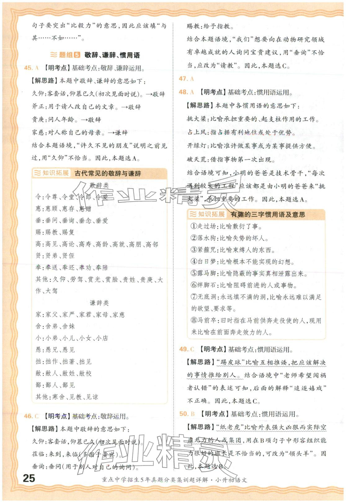 2026年重点中学招生5年真题分类集训小升初语文&nbsp;第25页