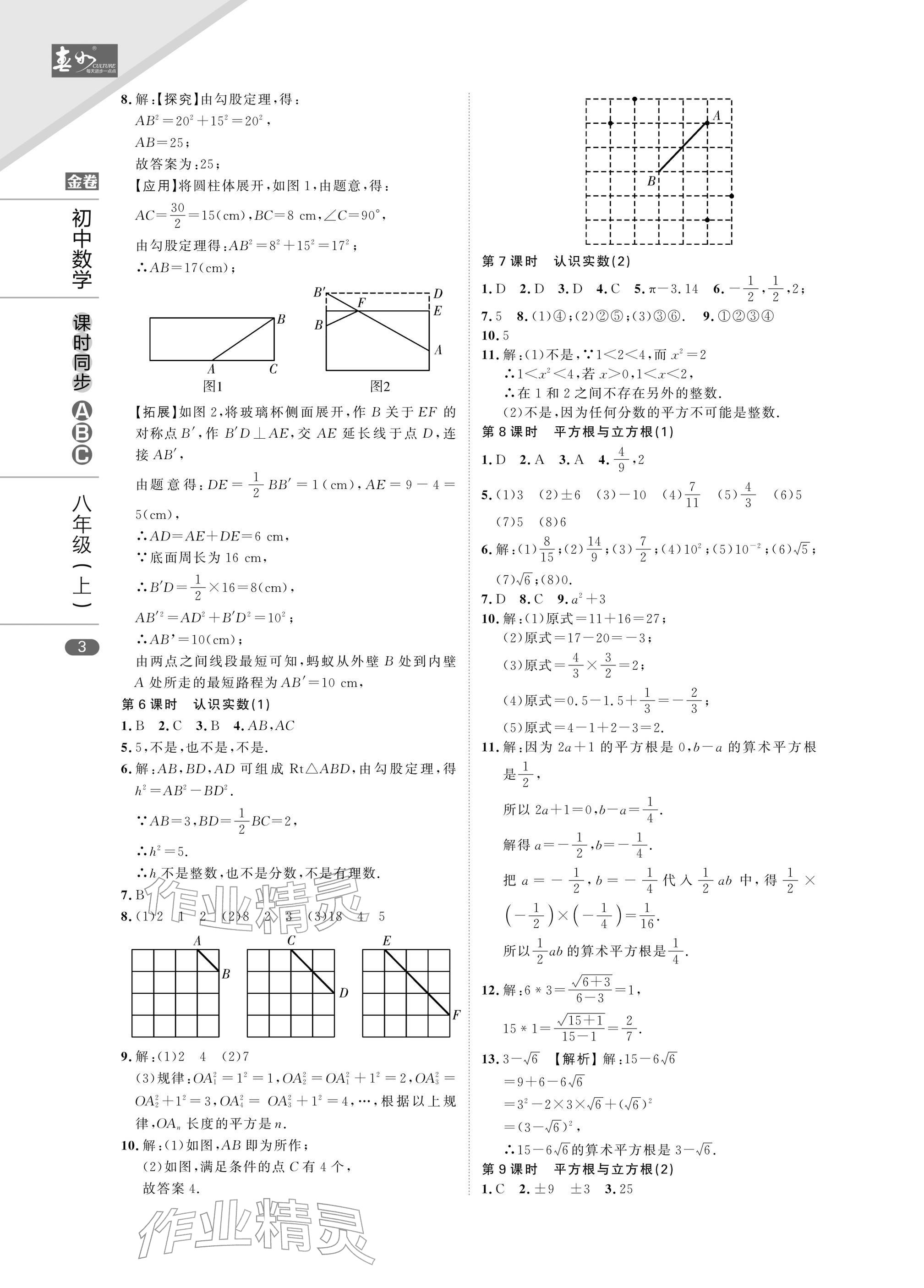 2025年春如金卷课时同步ABC八年级数学上册北师大版&nbsp;参考答案第3页