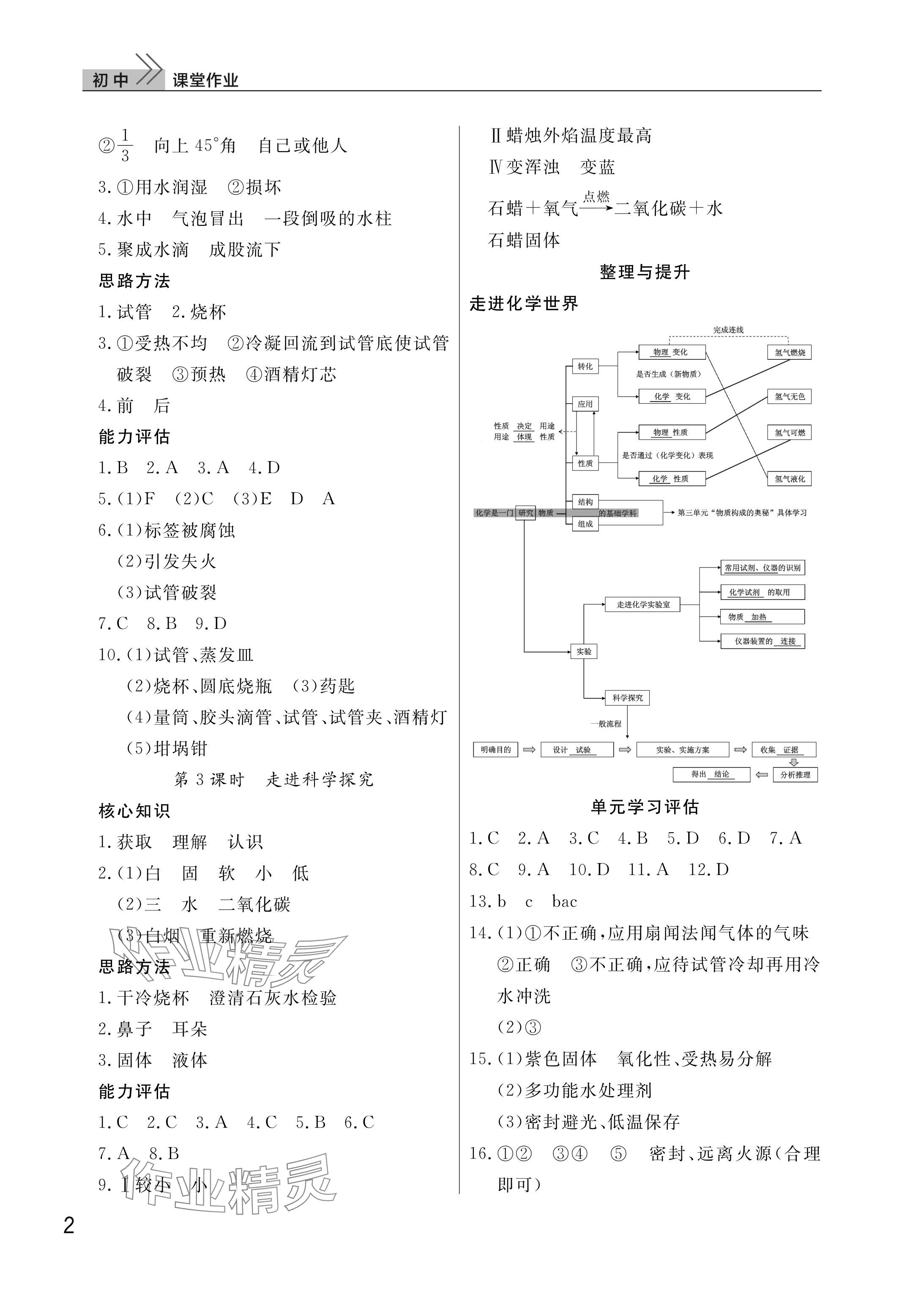 2025年课堂作业武汉出版社九年级化学上册人教版 参考答案第2页