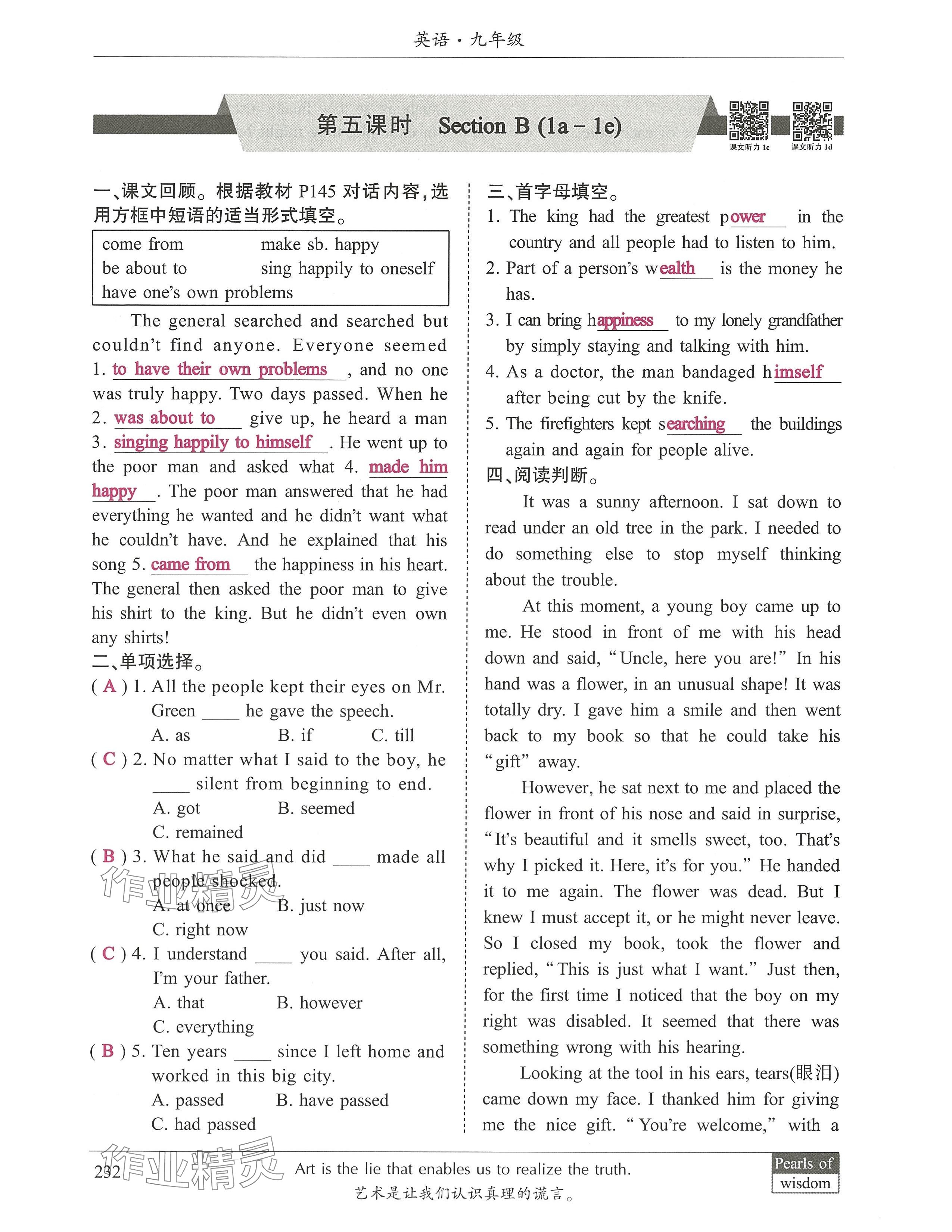 2024年新視界初中英語九年級英語下冊人教版 參考答案第11頁