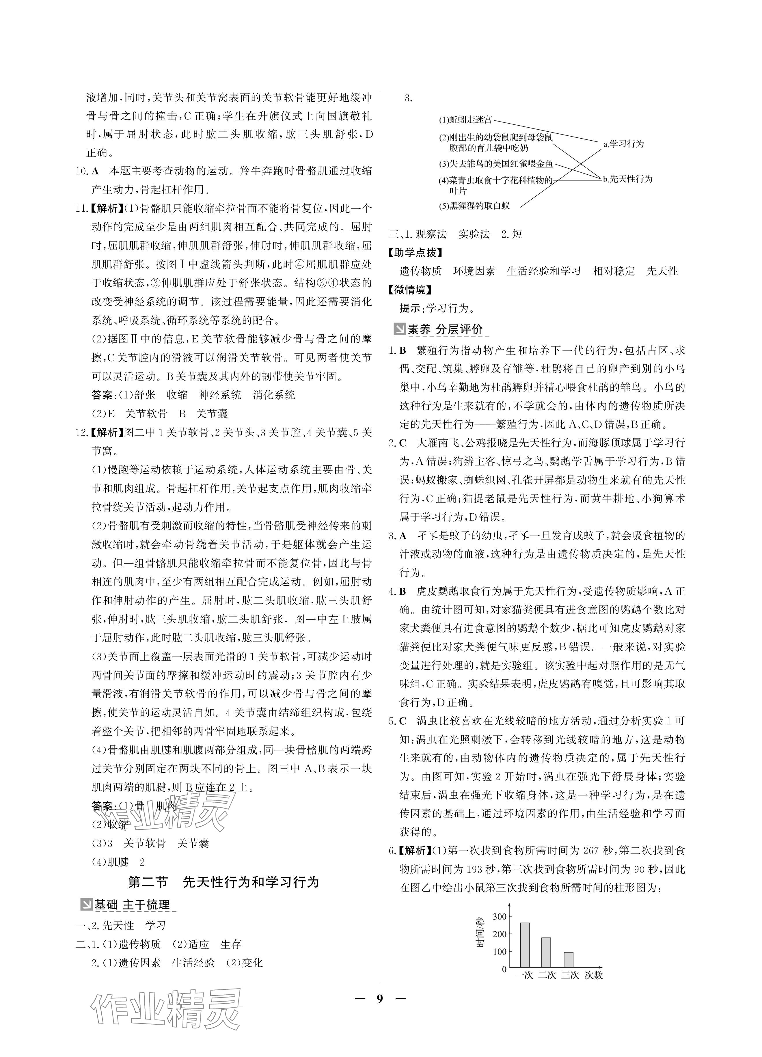 2024年南方新課堂金牌學案八年級生物上冊人教版深圳專版 參考答案第9頁