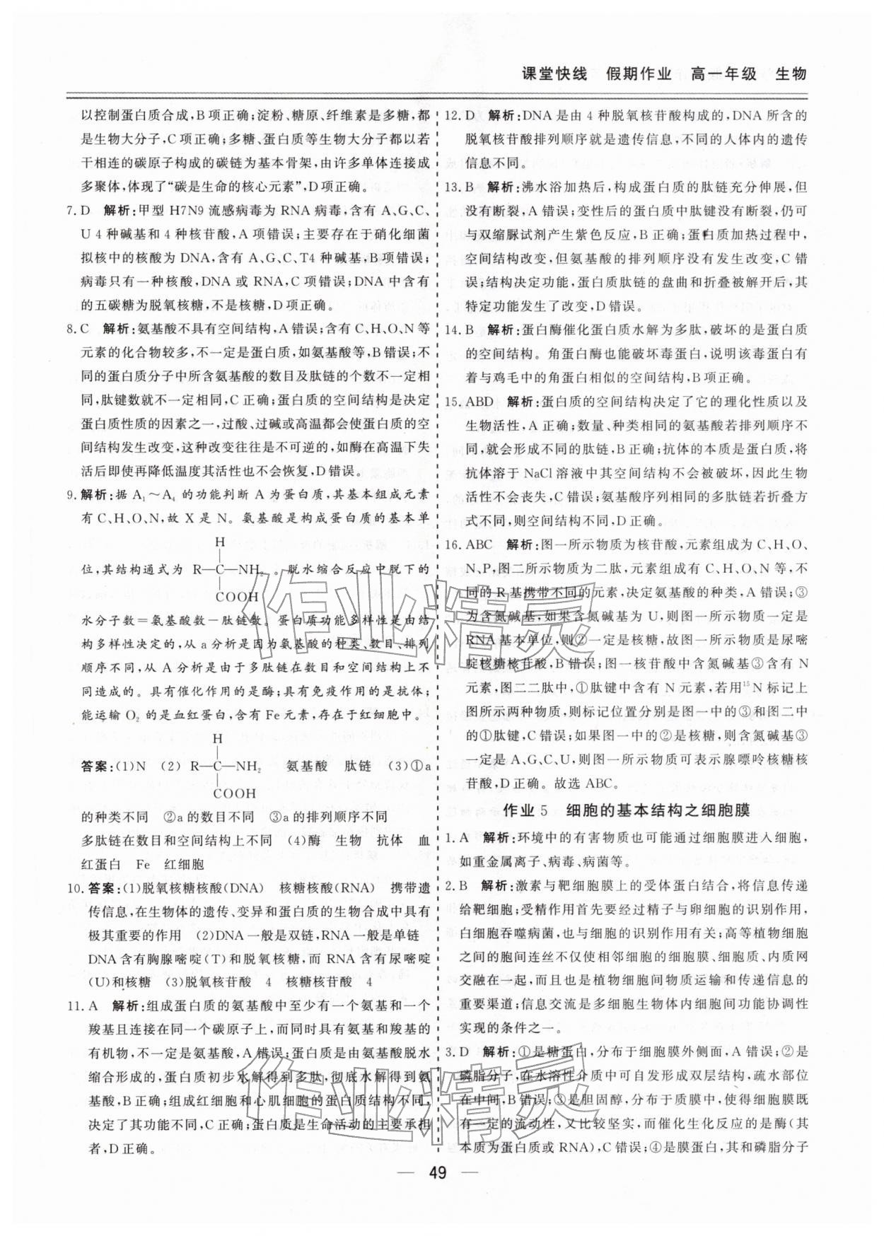2026年課堂快線假期作業(yè)高一生物&nbsp;第5頁