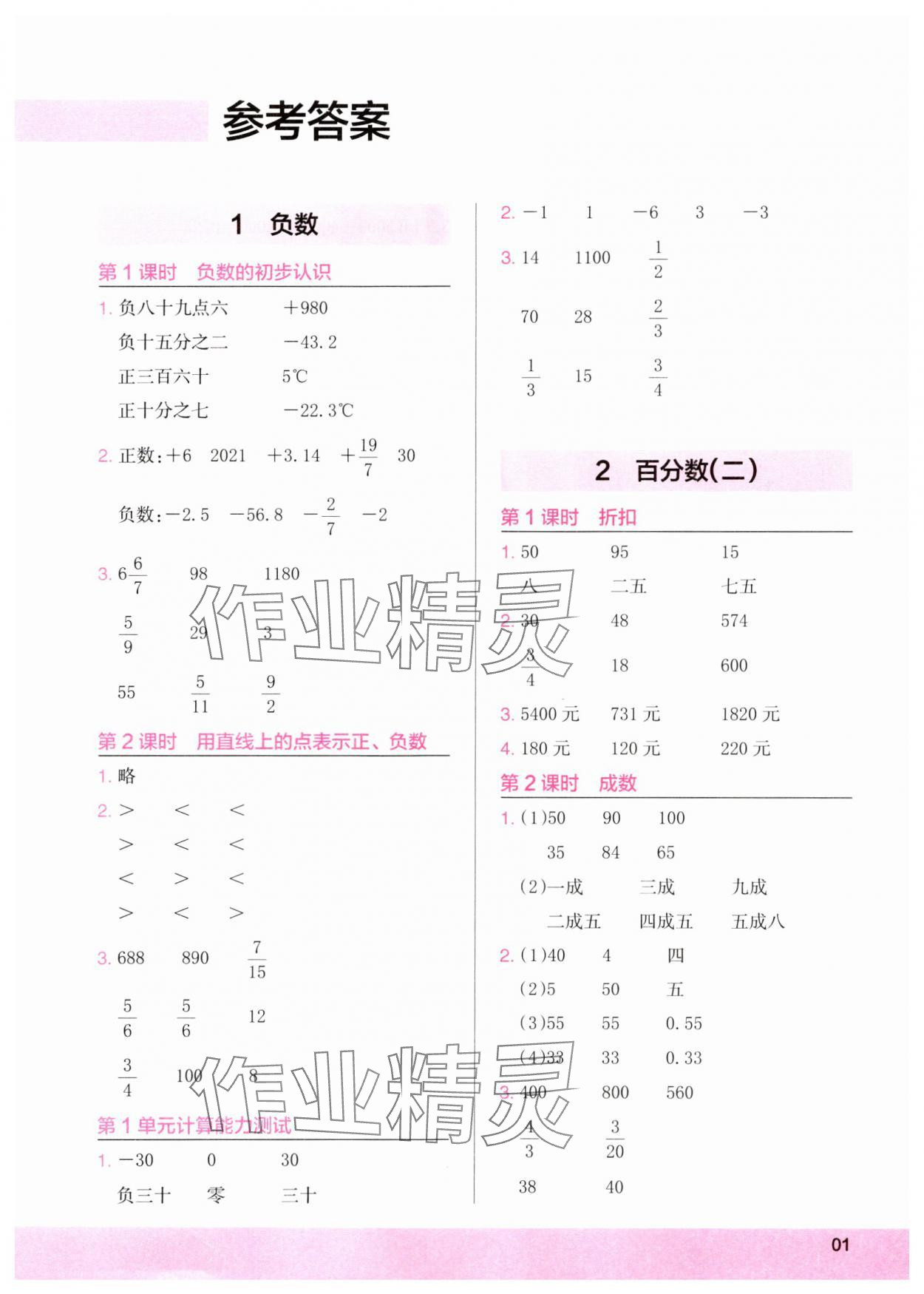 2024年木頭馬計(jì)算小狀元六年級(jí)數(shù)學(xué)下冊(cè)人教版 第1頁(yè)