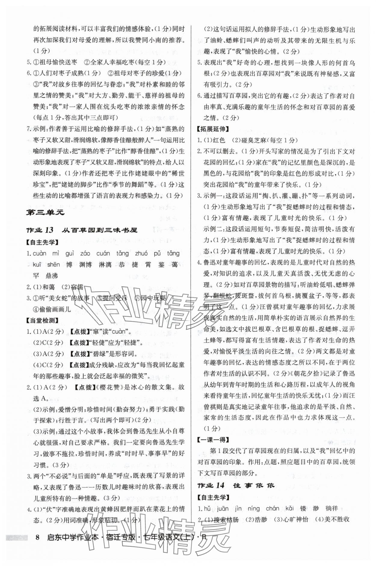 2024年啟東中學(xué)作業(yè)本七年級語文上冊人教版宿遷專版 參考答案第8頁