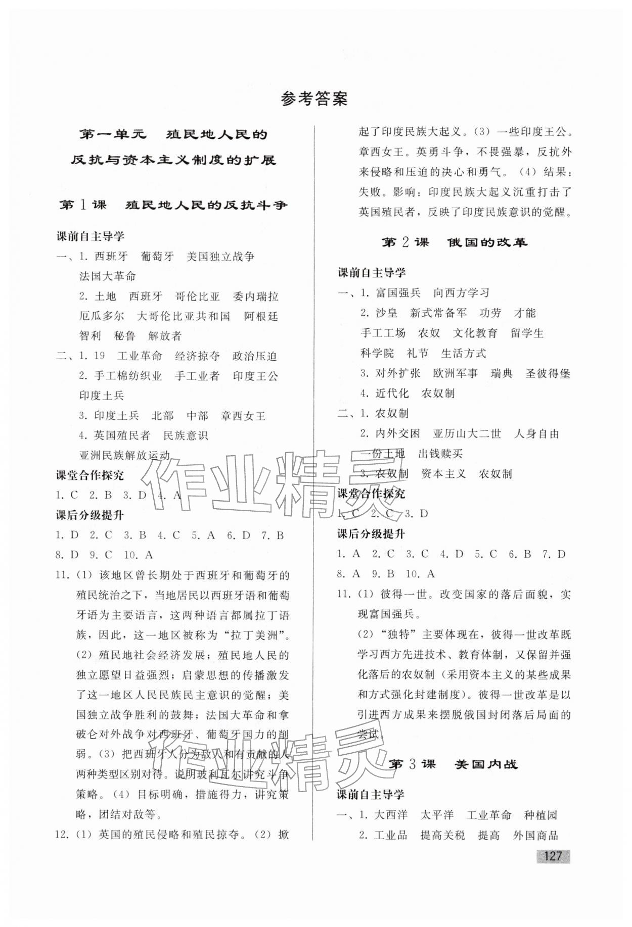 2026年同步练习册人民教育出版社九年级历史下册人教版山东专版&nbsp;第1页