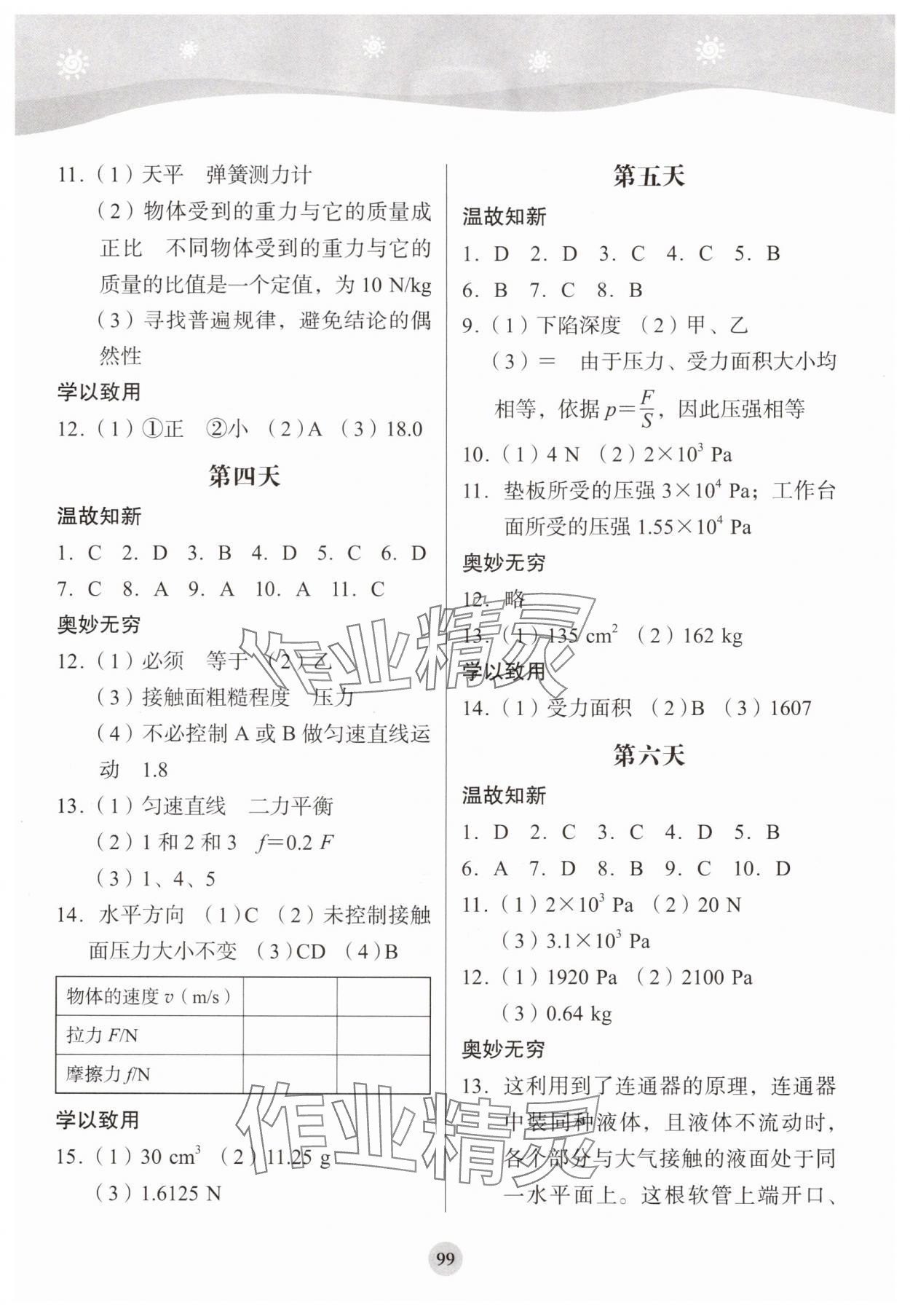2025年学生暑假实践活动手册八年级物理 参考答案第2页