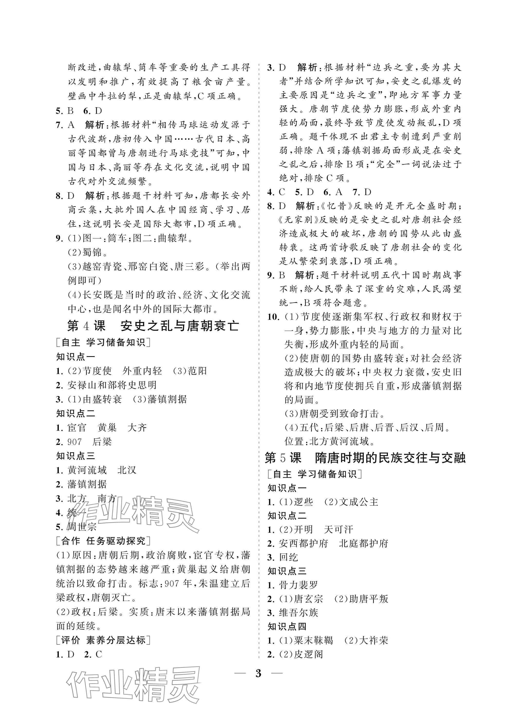 2025年配套綜合練習甘肅七年級歷史下冊人教版 參考答案第3頁