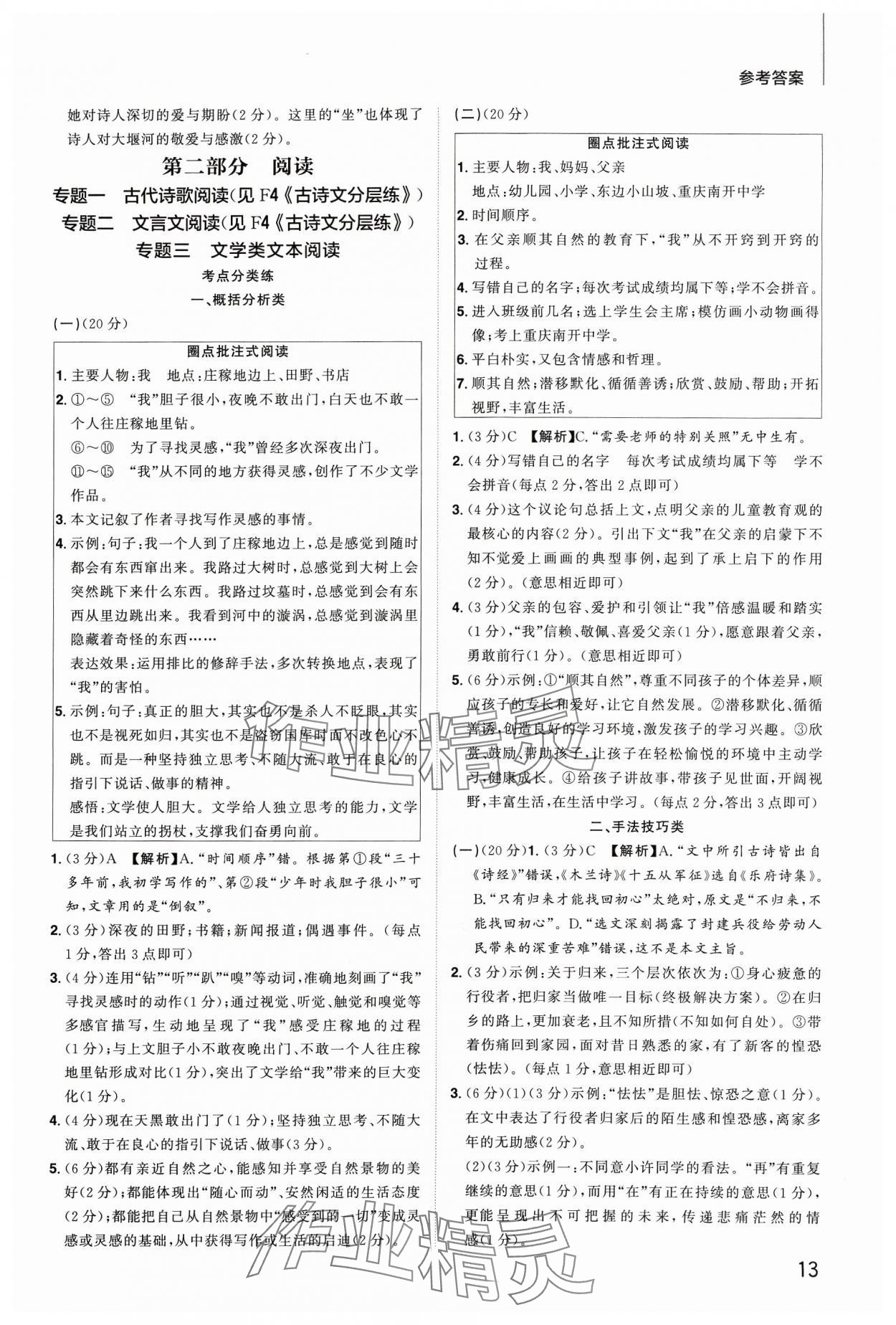 2024年陽光同學(xué)分層新中考語文福建專版 參考答案第13頁