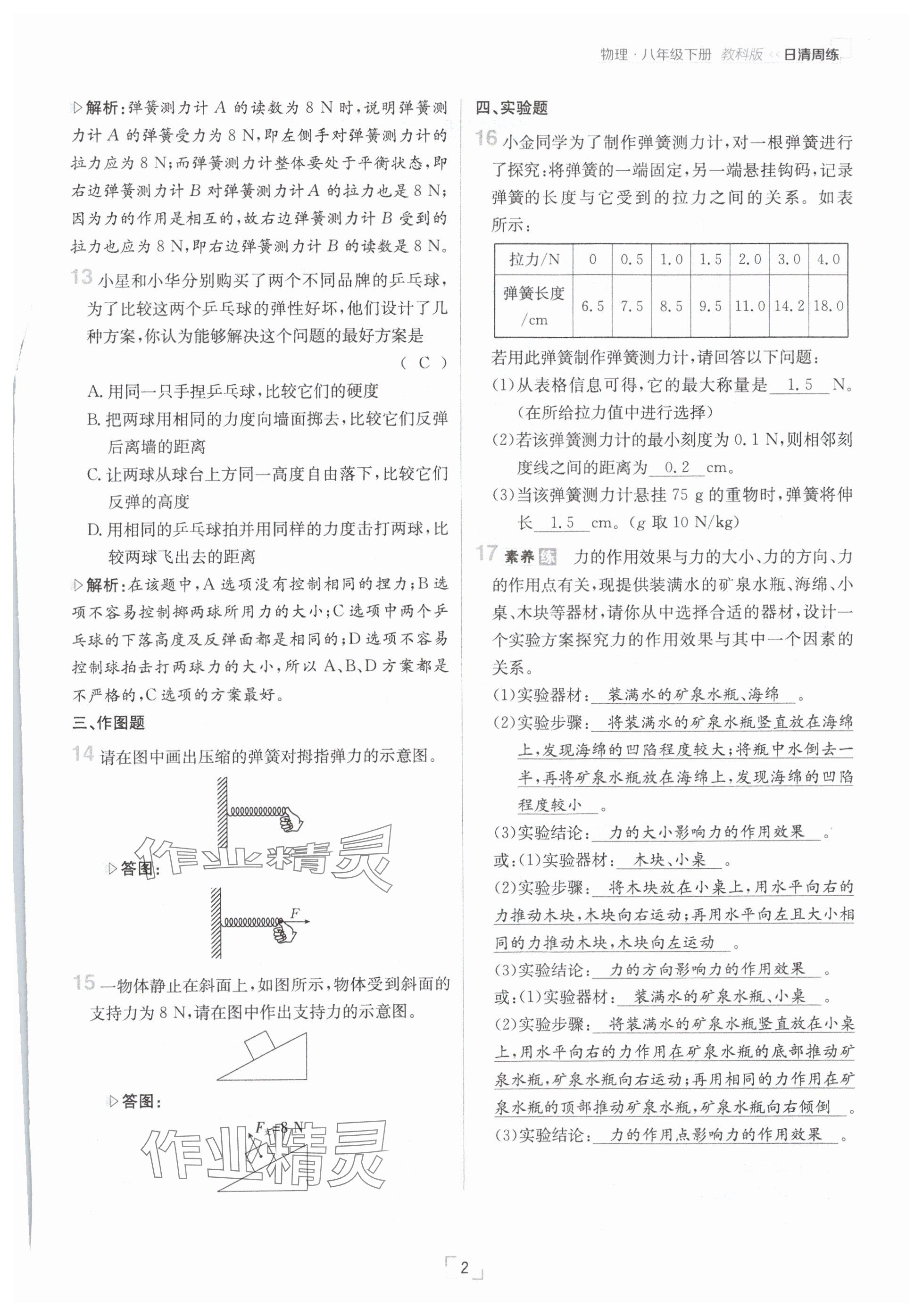 2025年日清周練八年級(jí)物理下冊(cè)教科版 參考答案第2頁(yè)