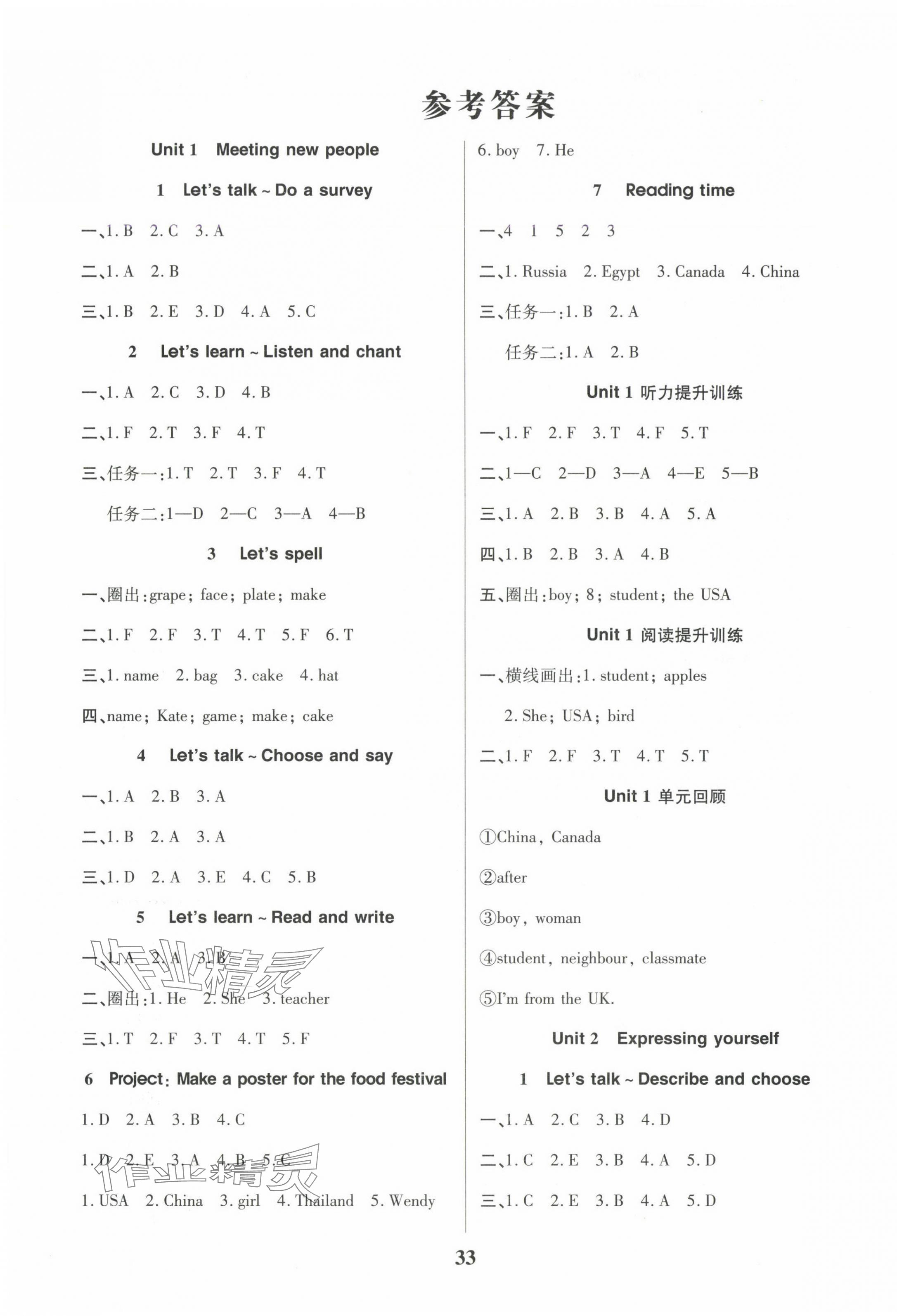 2025年優秀三好生三年級英語下冊人教版 參考答案第1頁