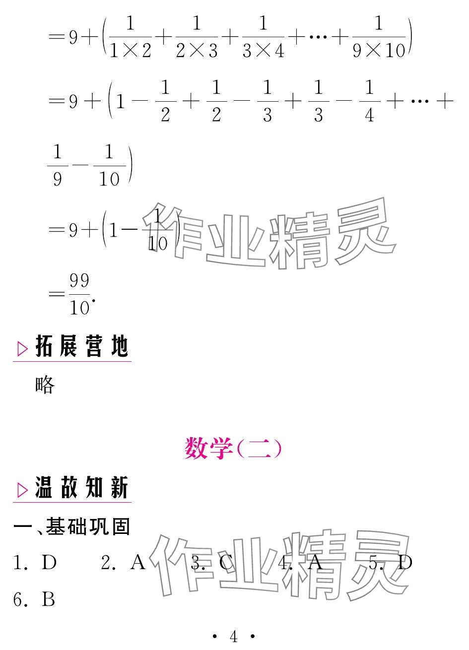 2024年天舟文化精彩暑假团结出版社八年级数学人教版 参考答案第4页