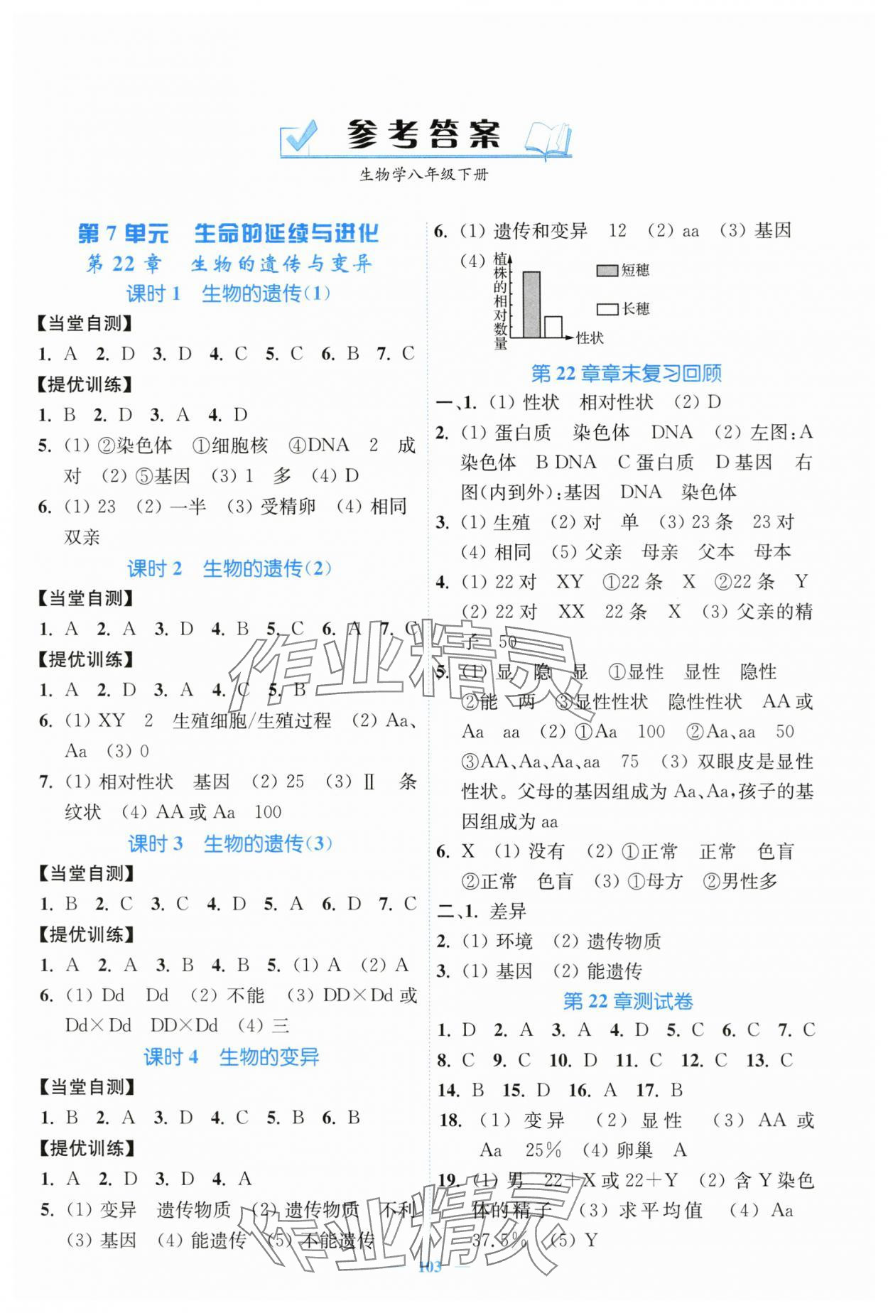 2024年南通小題課時作業(yè)本八年級生物下冊蘇科版 第1頁