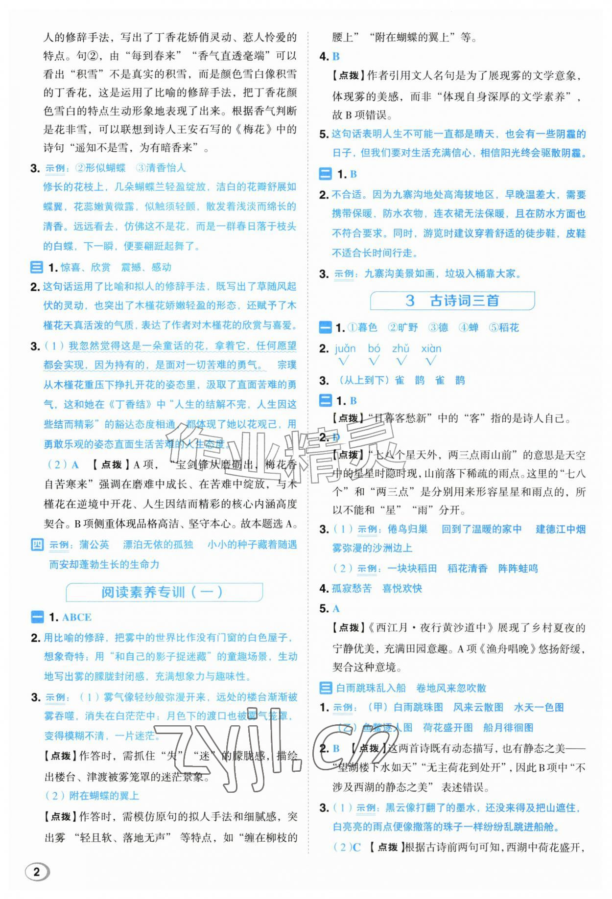 2026年综合应用创新题典中点六年级语文上册人教版&nbsp;参考答案第2页