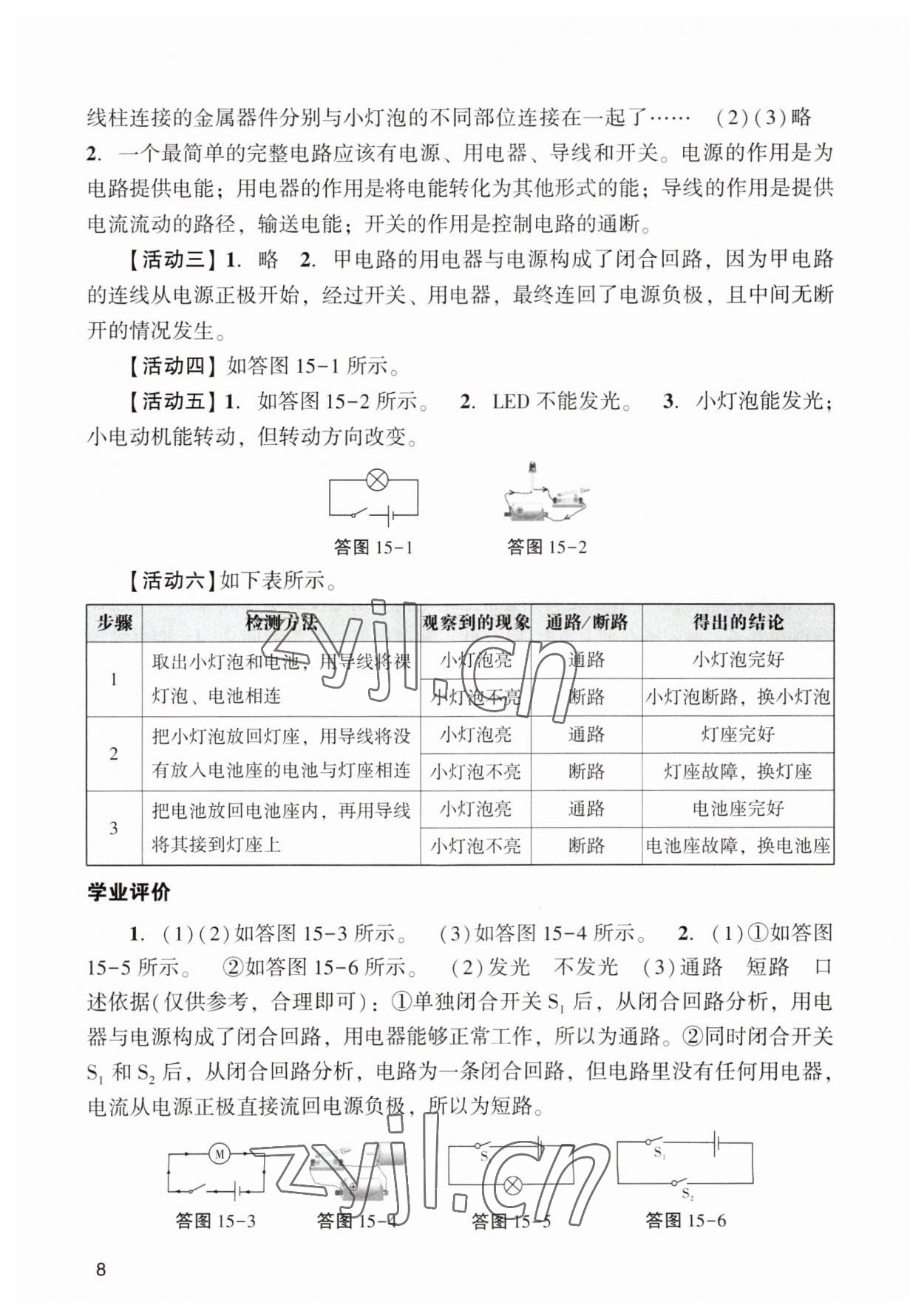 2023年陽光學(xué)業(yè)評(píng)價(jià)九年級(jí)物理上冊(cè)人教版 參考答案第8頁