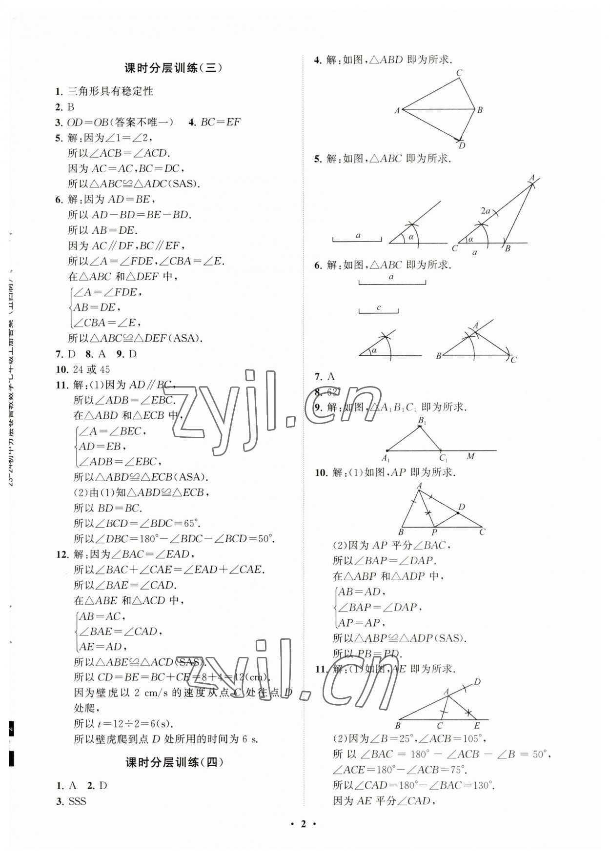 2023年同步練習(xí)冊分層卷七年級數(shù)學(xué)上冊魯教版54制 參考答案第2頁