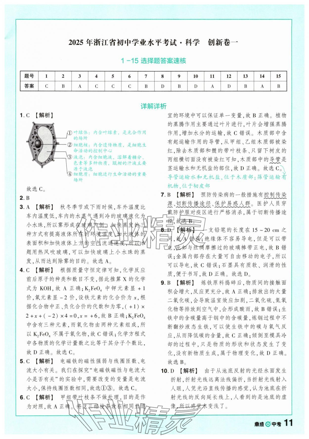2025年中考仿真卷科學(xué)浙江專版 參考答案第11頁(yè)