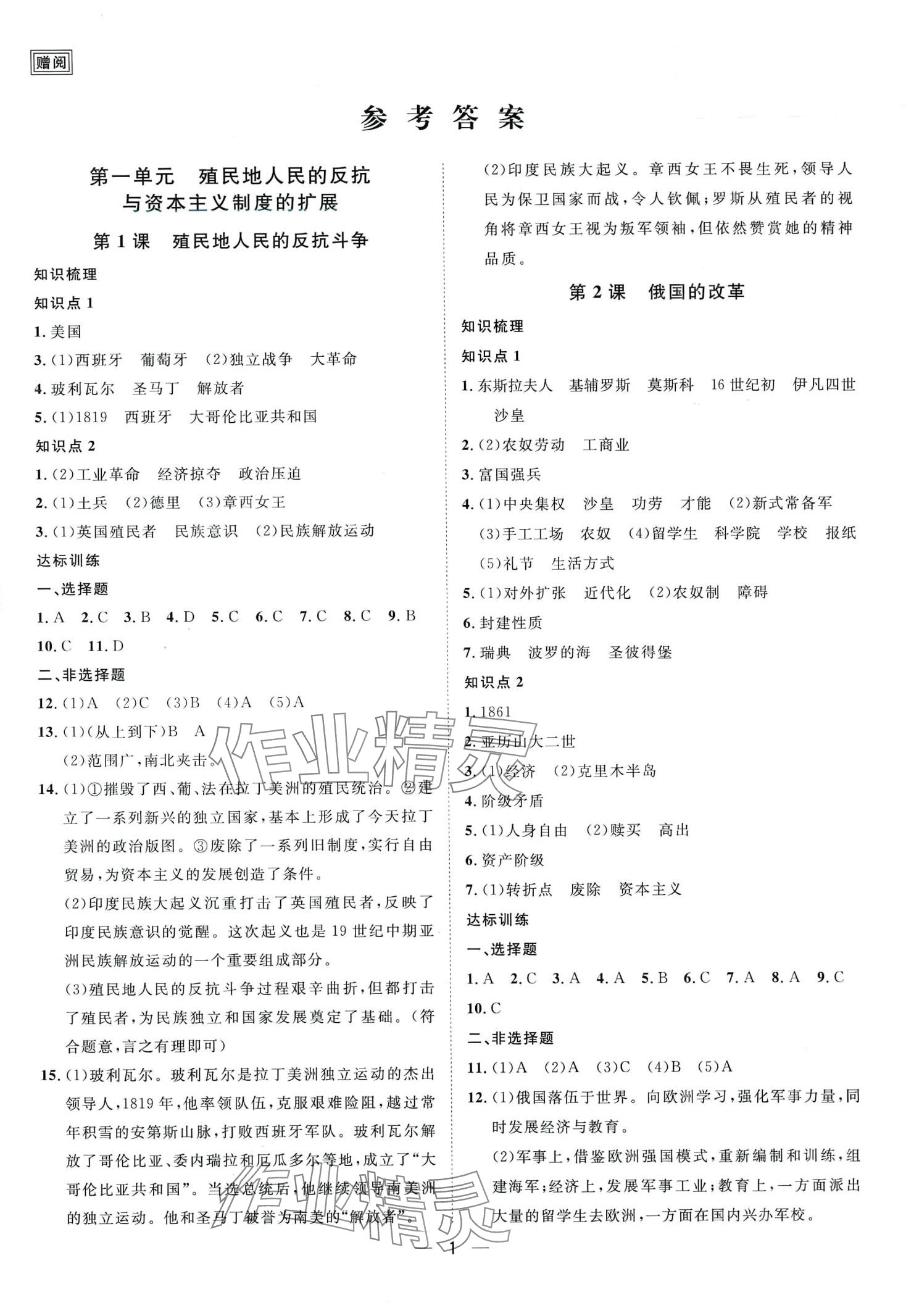 2024年名師課堂南方出版社九年級(jí)歷史下冊(cè)人教版 第1頁