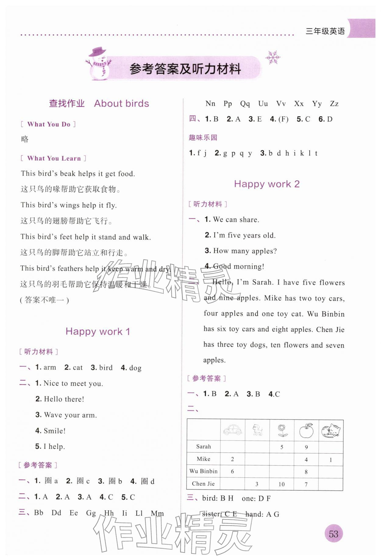 2026年黃岡小狀元寒假作業(yè)龍門書局三年級英語&nbsp;參考答案第1頁