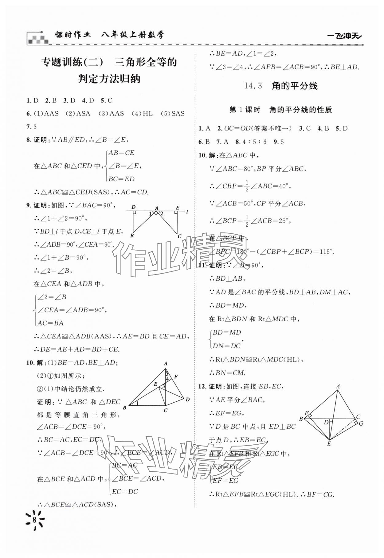 2025年一飞冲天八年级数学上册人教版 参考答案第8页