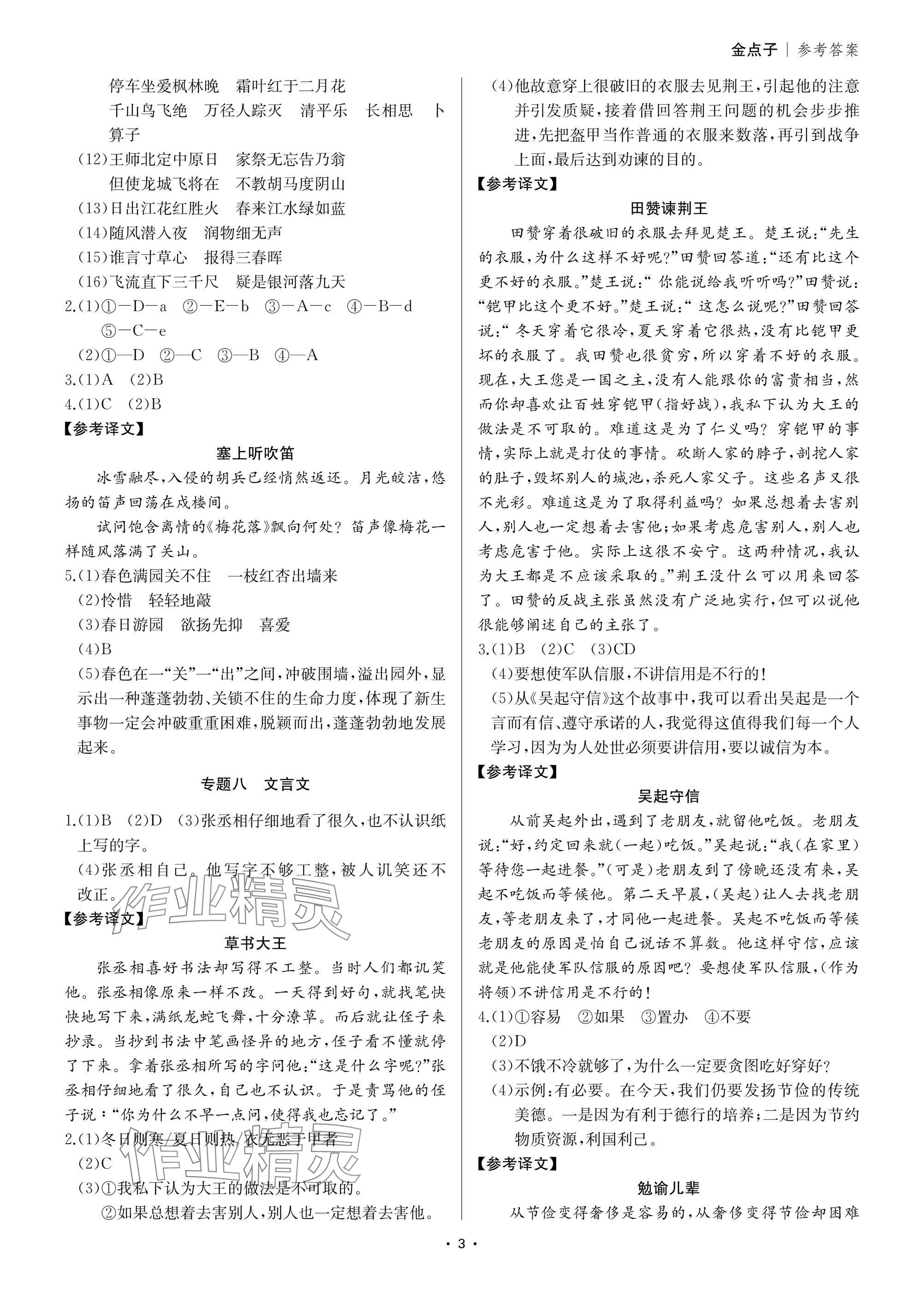2025年小學(xué)畢業(yè)總復(fù)習(xí)語文 參考答案第3頁