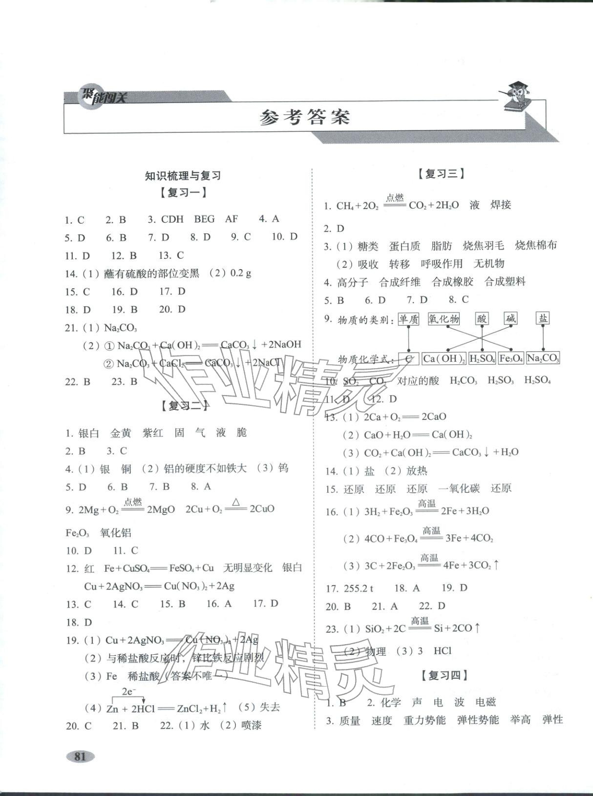 2025年聚能闯关期末复习冲刺卷九年级科学上册浙教版 参考答案第1页