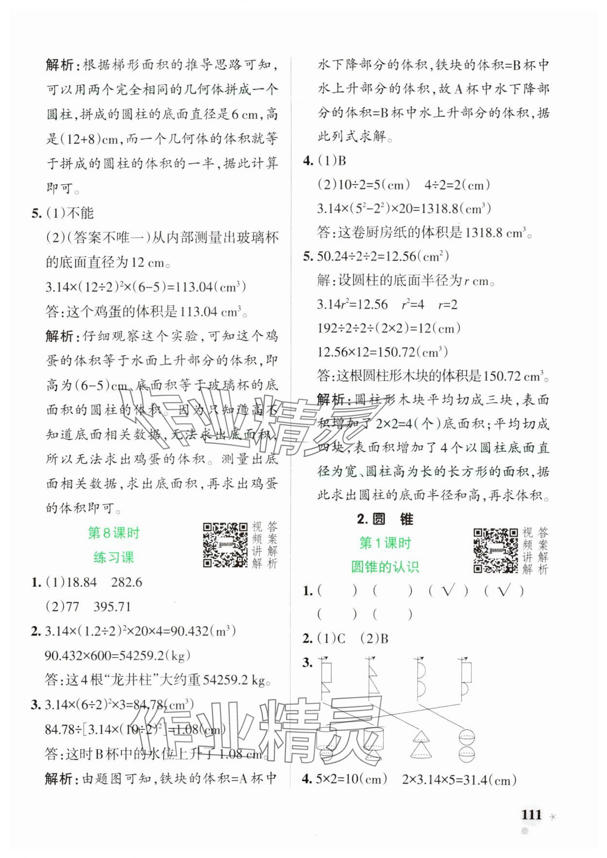 2025年小學(xué)學(xué)霸作業(yè)本六年級(jí)數(shù)學(xué)下冊(cè)人教版 參考答案第11頁(yè)