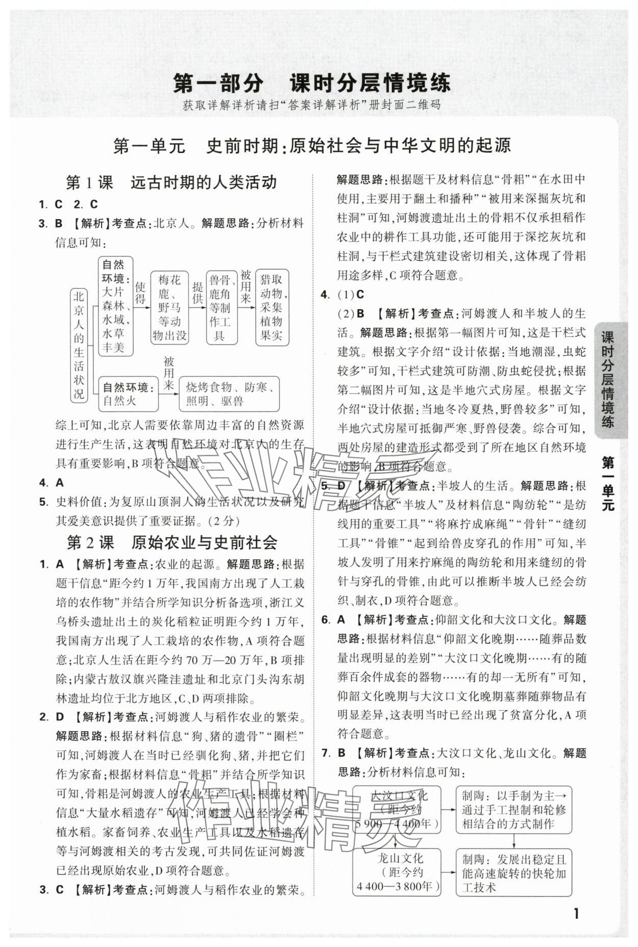 2025年万唯中考情境题七年级历史上册人教版 参考答案第1页