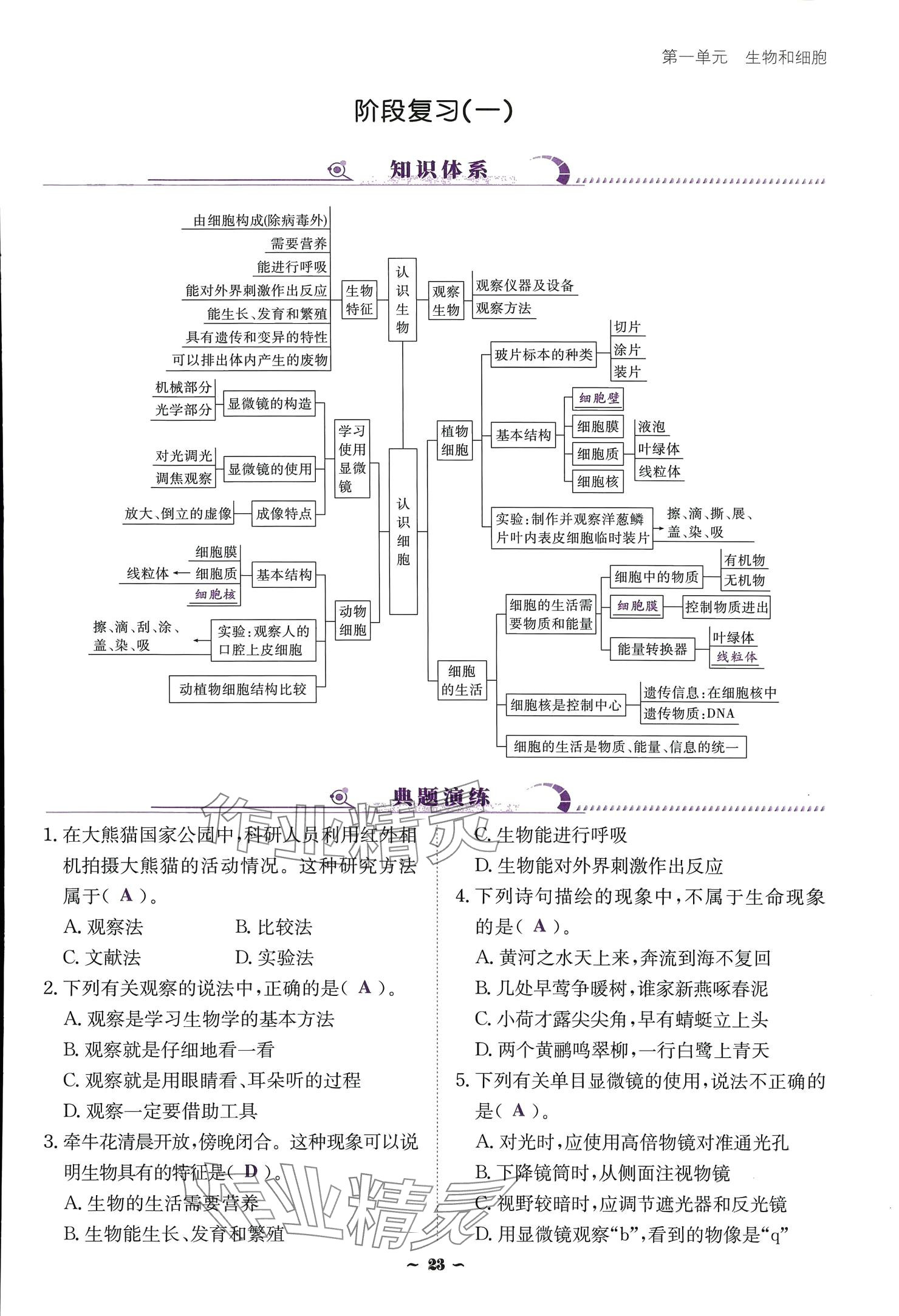 2024云南省標準教輔優(yōu)佳學案七年級生物上冊 參考答案第23頁